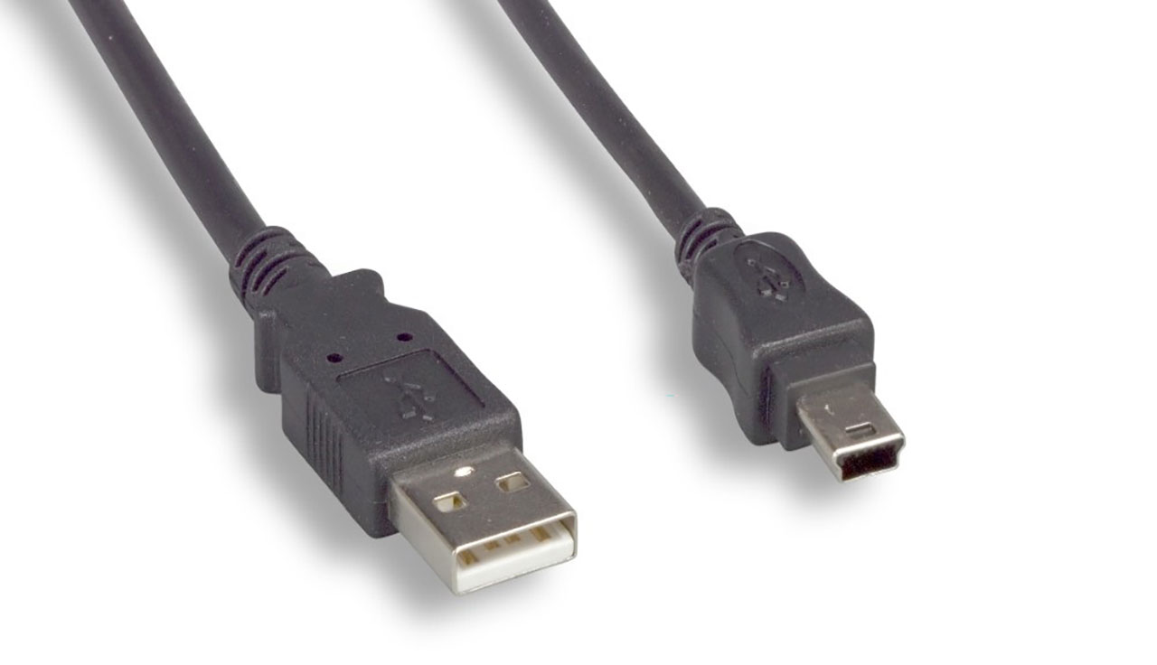 USB 2.0 Cable Type-A Male to Mini 5-Pin Male Black 1 Foot