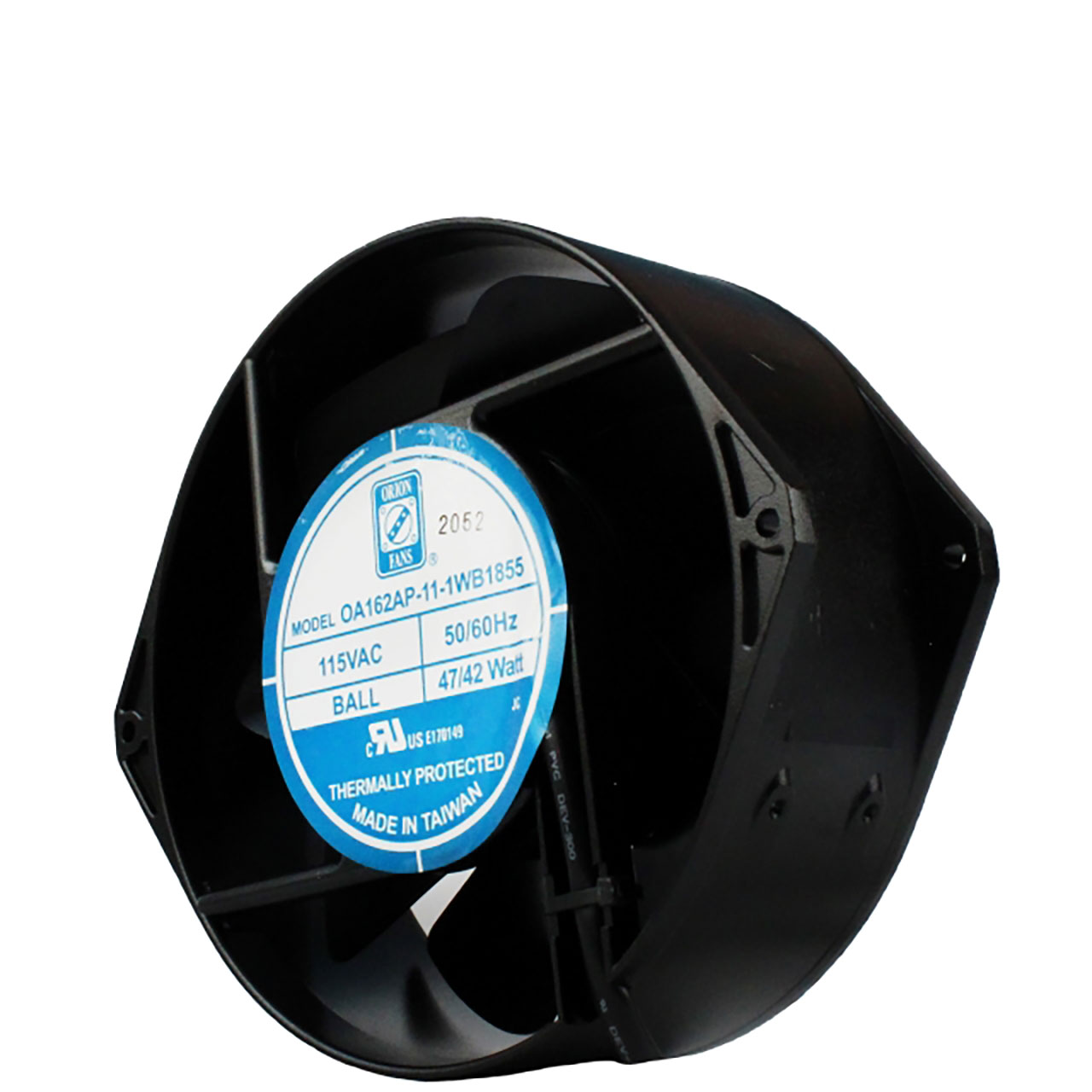 172 mm x 172 mm x 55 mm Tube Axial Fan 230 VAC Ball Bearing 189CFM 43.2dBA 12" Wires