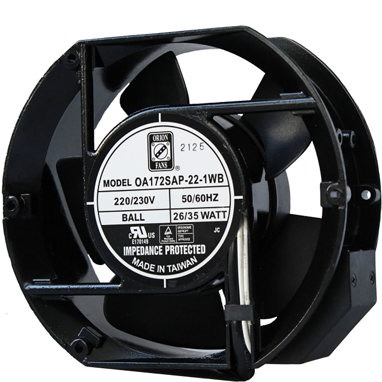 172 mm x 150 mm x 51 mm Tube Axial Fan 230 VAC Ball Bearing 226CFM 58dBA Terminals IP55