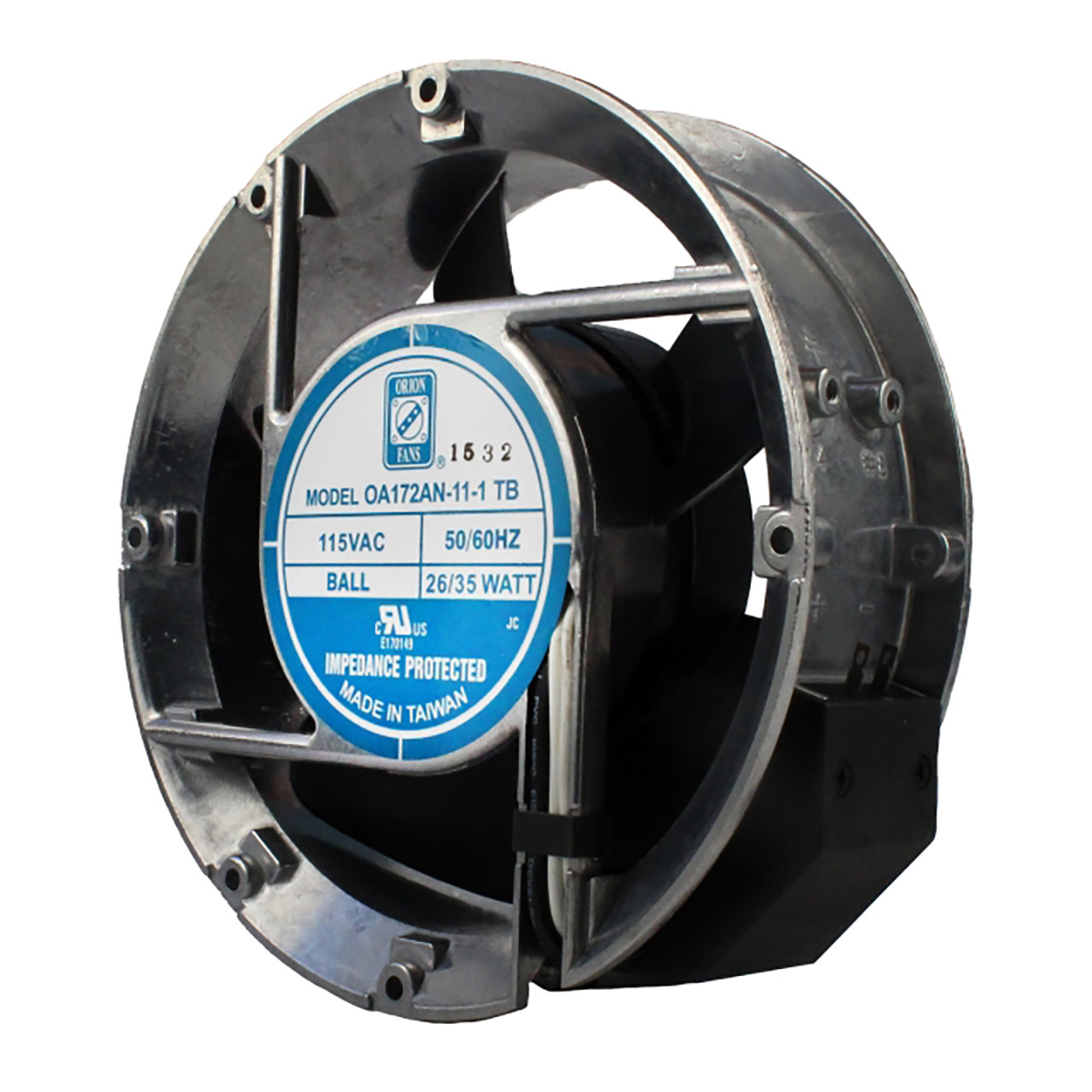 172 mm x 172 mm x 51 mm Tube Axial Fan 115 VAC Ball Bearing 170CFM 42dBA Terminals