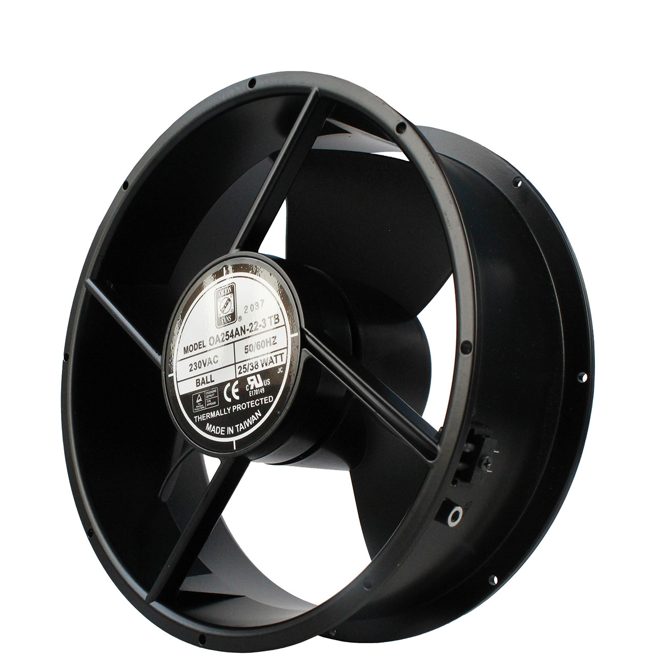 254 mm x 254 mm x 89 mm Tube Axial Fan 115 VAC Ball Bearing 600CFM 55dBA 12" Wires