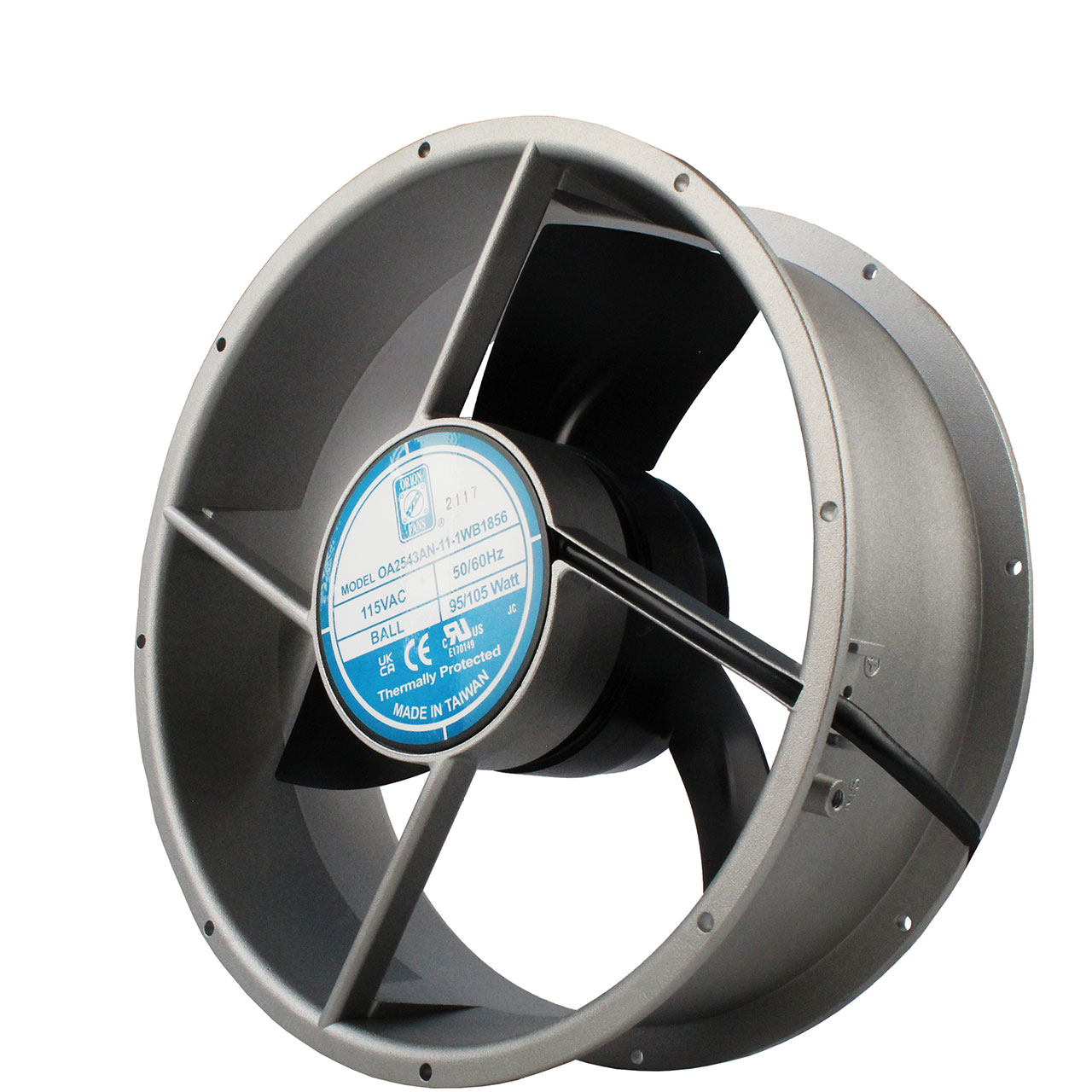 254 mm x 254 mm x 89 mm Tube Axial Fan 230 VAC Ball Bearing 450CFM 49dBA Terminals