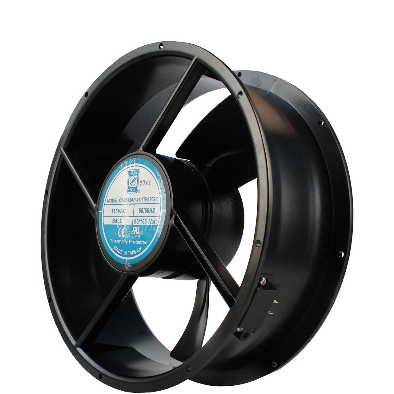 254 mm x 254 mm x 89 mm Tube Axial Fan 115 VAC Ball Bearing 930CFM 67dBA 12" Wires IP69K