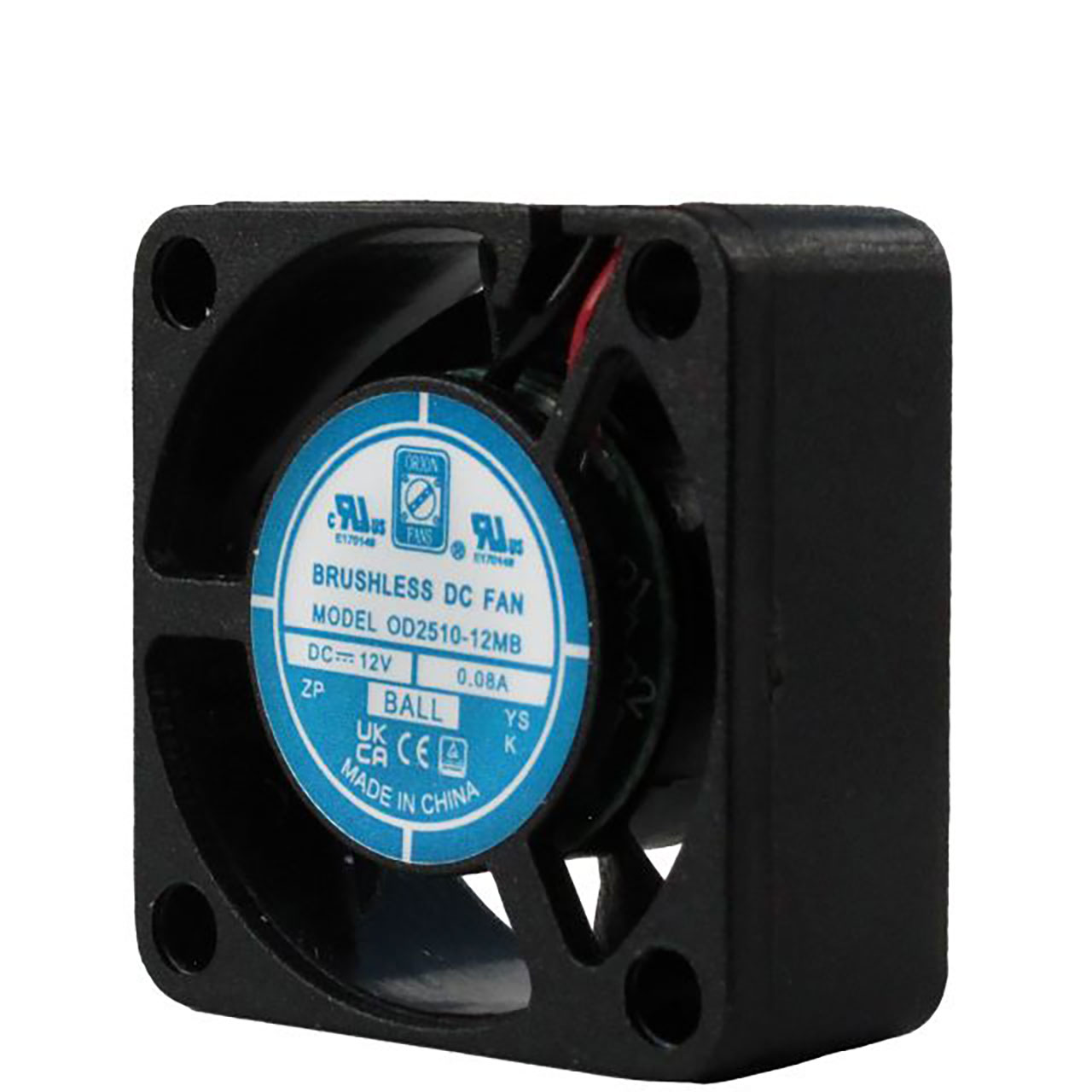 25 mm x 25 mm x 10 mm Tube Axial Fan 24 VDC Ball Bearing 2CFM 24.4dBA 12" Wires (3)