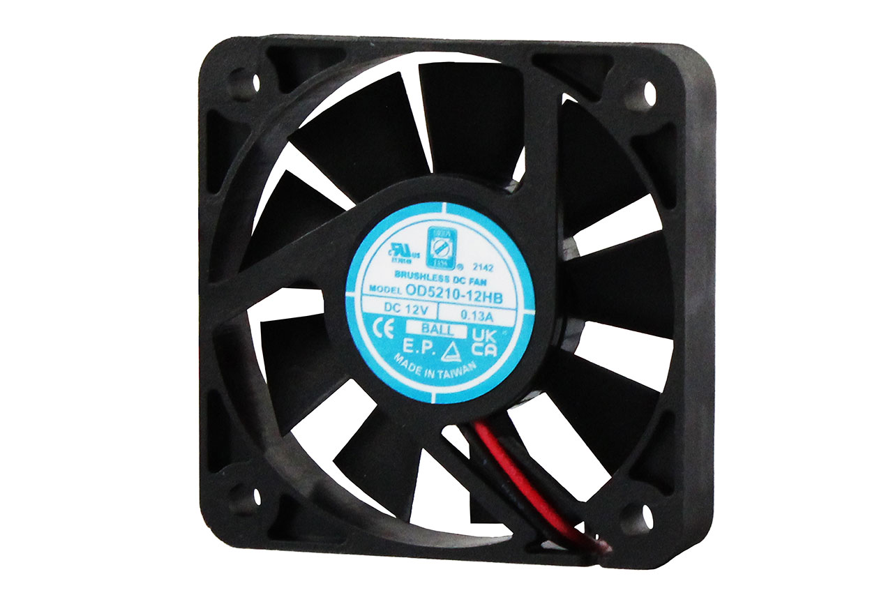 52 mm x 52 mm x 10.5 mm Tube Axial Fan 12 VDC Ball Bearing 12CFM 37.8dBA 12" Wires Tach