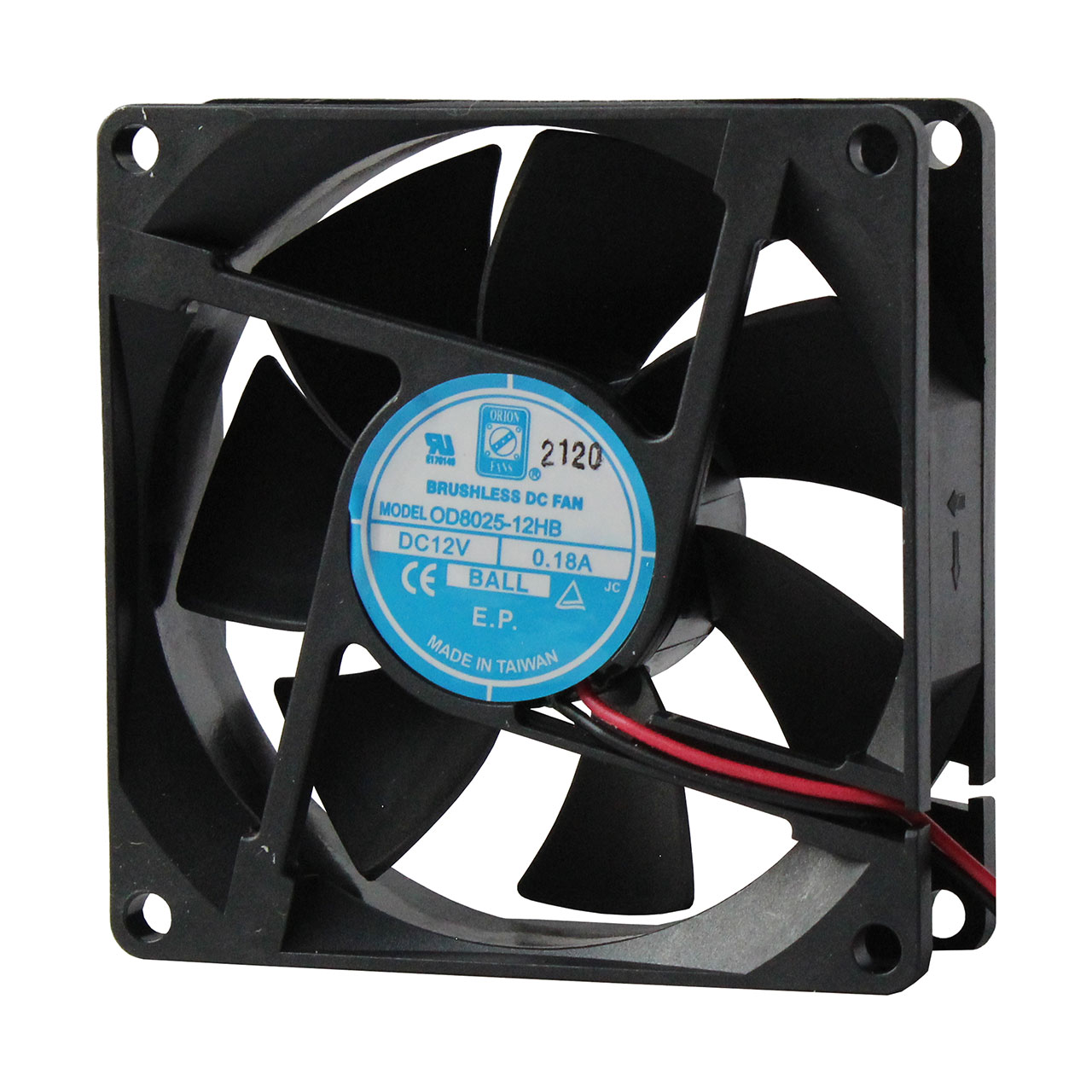 80 mm x 80 mm x 25 mm Tube Axial Fan 24 VDC Ball Bearing 21.9CFM 21dBA 12" Wires