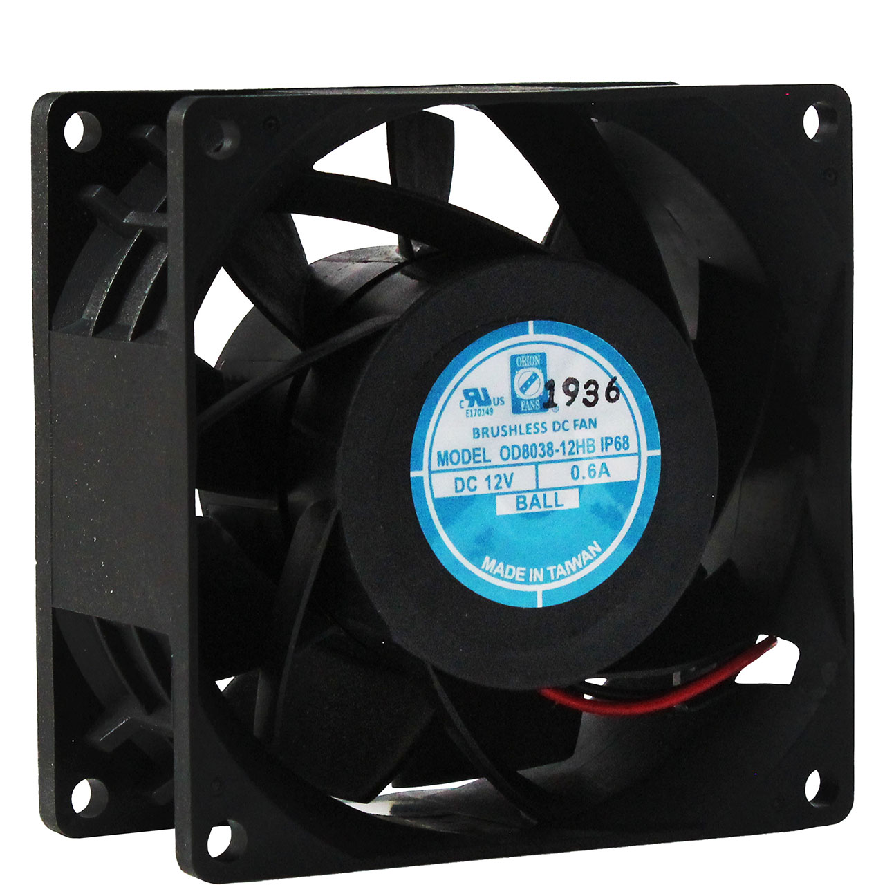 80 mm x 80 mm x 38 mm Tube Axial Fan 24 VDC Ball Bearing 71CFM 49dBA 12" Wires IP69K