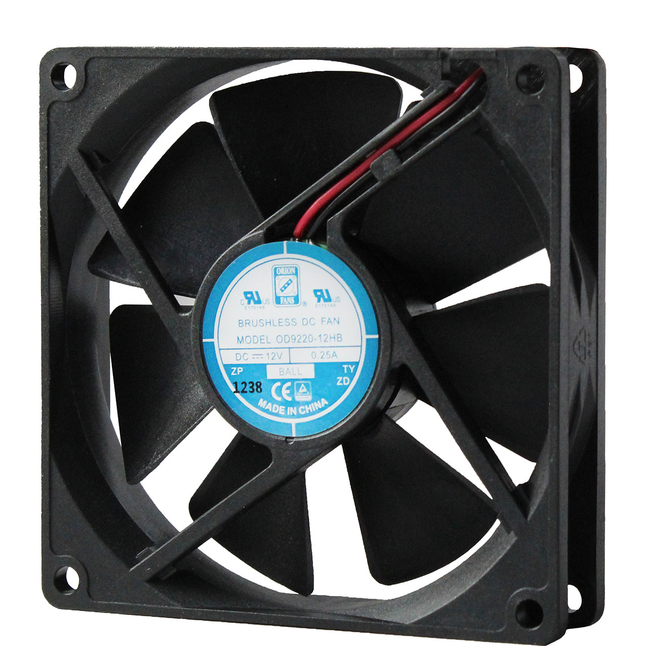 92 mm x 92 mm x 20 mm Tube Axial Fan 24 VDC Ball Bearing 32CFM 36.7dBA 12" Wires