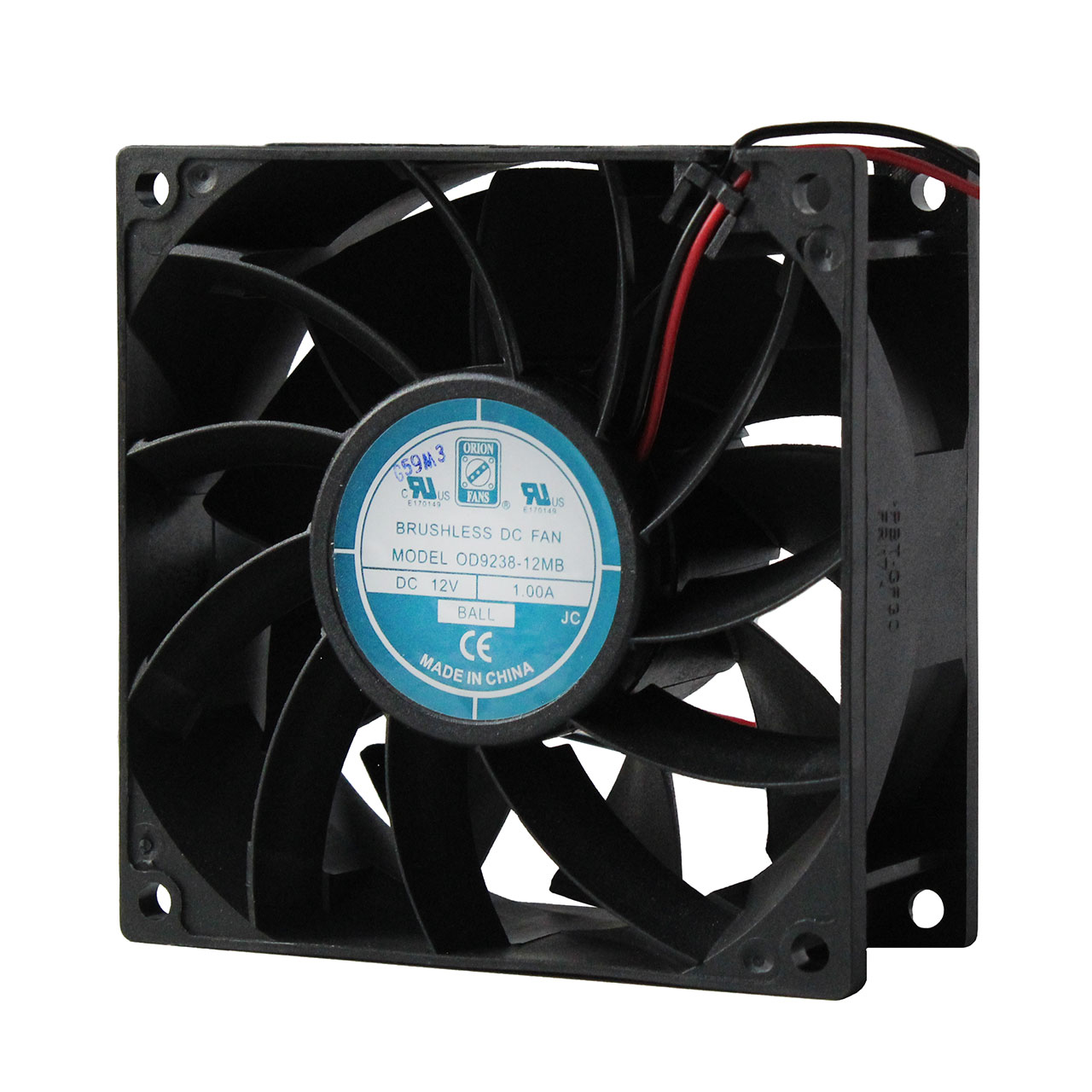 92 mm x 92 mm x 38 mm Tube Axial Fan 12 VDC Ball Bearing 110CFM 58.3dBA 12" Wires