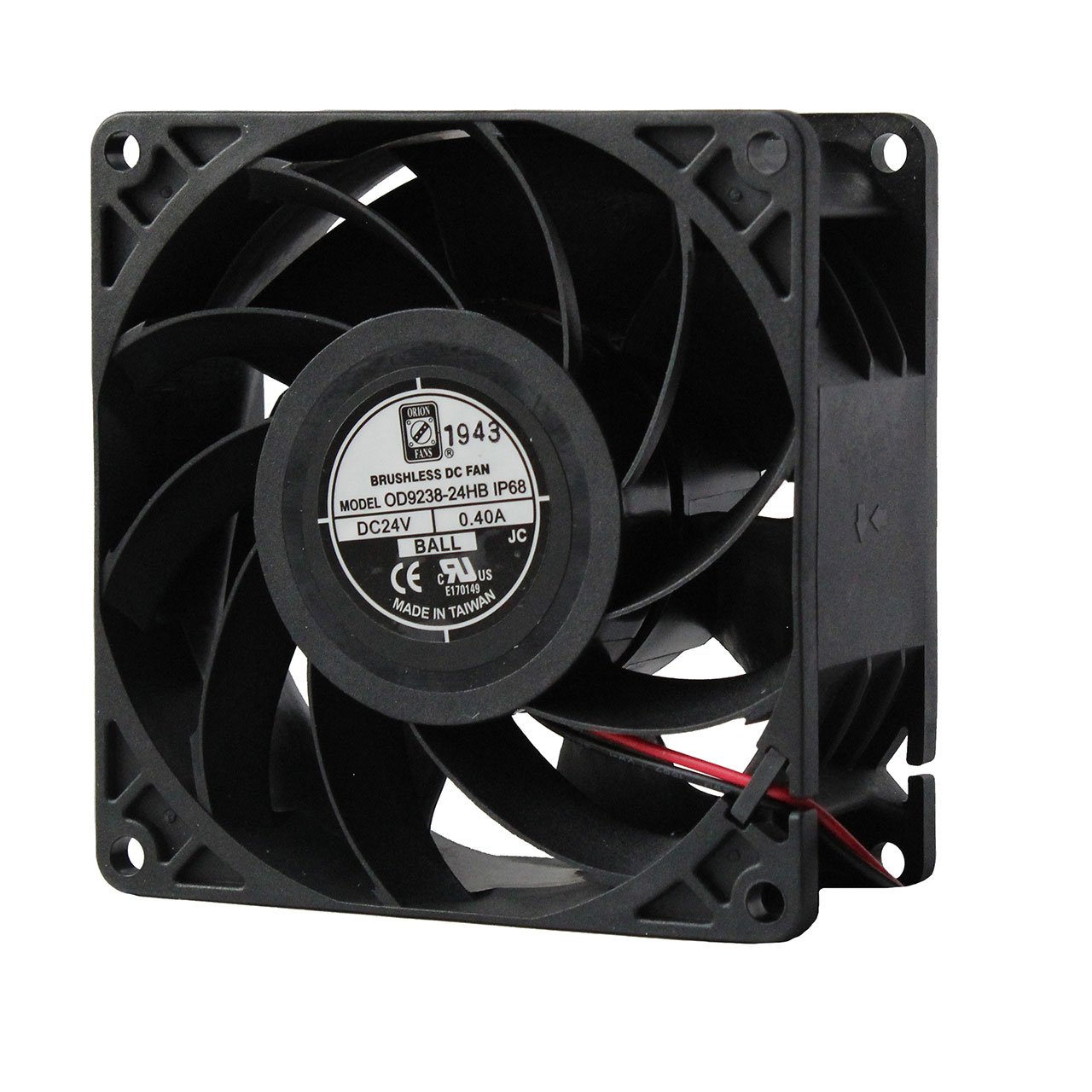 92 mm x 92 mm x 38 mm Tube Axial Fan 48 VDC Ball Bearing 110CFM 58dBA 12" Wires