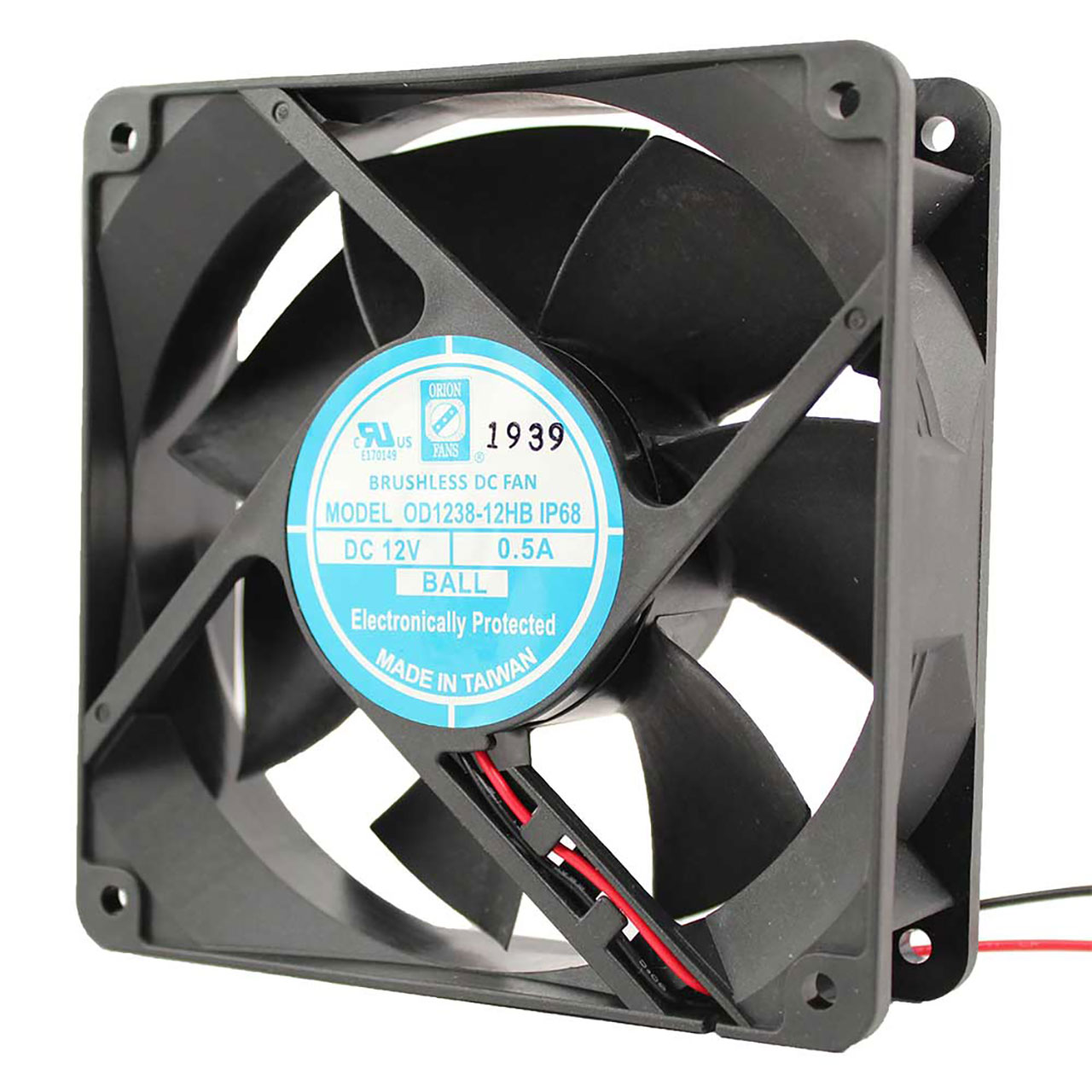 120 mm x 120 mm x 38 mm Tube Axial Fan 12 VDC Ball Bearing 136CFM 48dBA 12" Wires