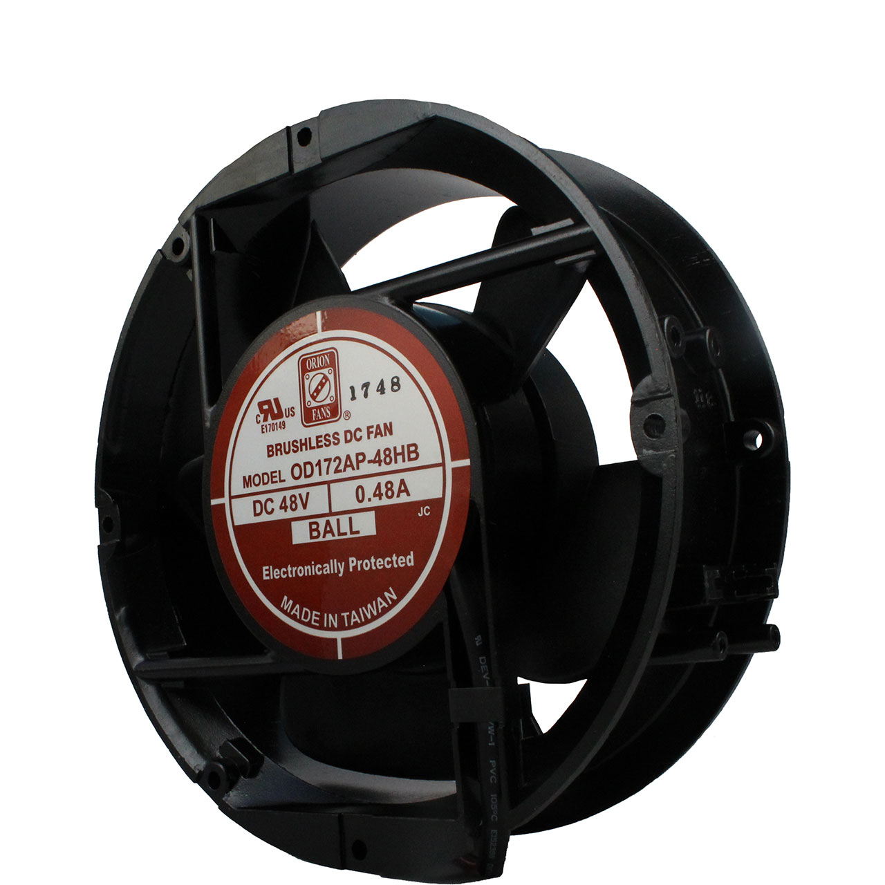 172 mm x 172 mm x 51 mm Tube Axial Fan 48 VDC Ball Bearing 230CFM 52.7dBA 12" Wires