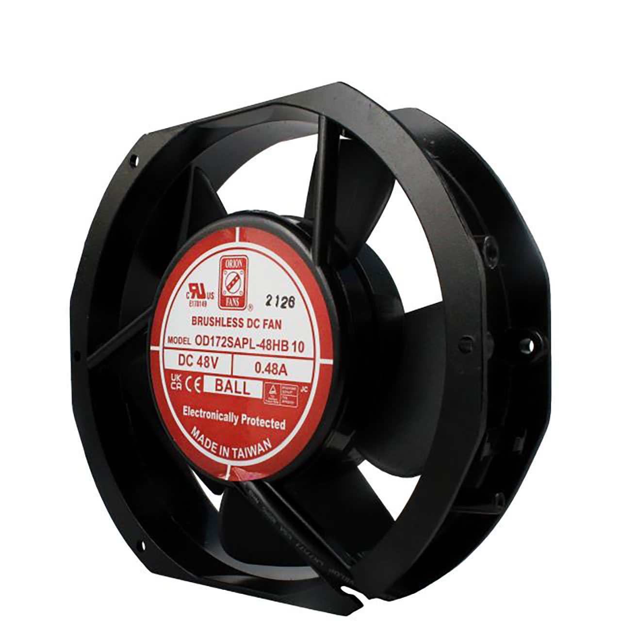 172 mm x 150 mm x 38.5 mm Tube Axial Fan 48 VDC Ball Bearing 120CFM 40.1dBA 12" Wires