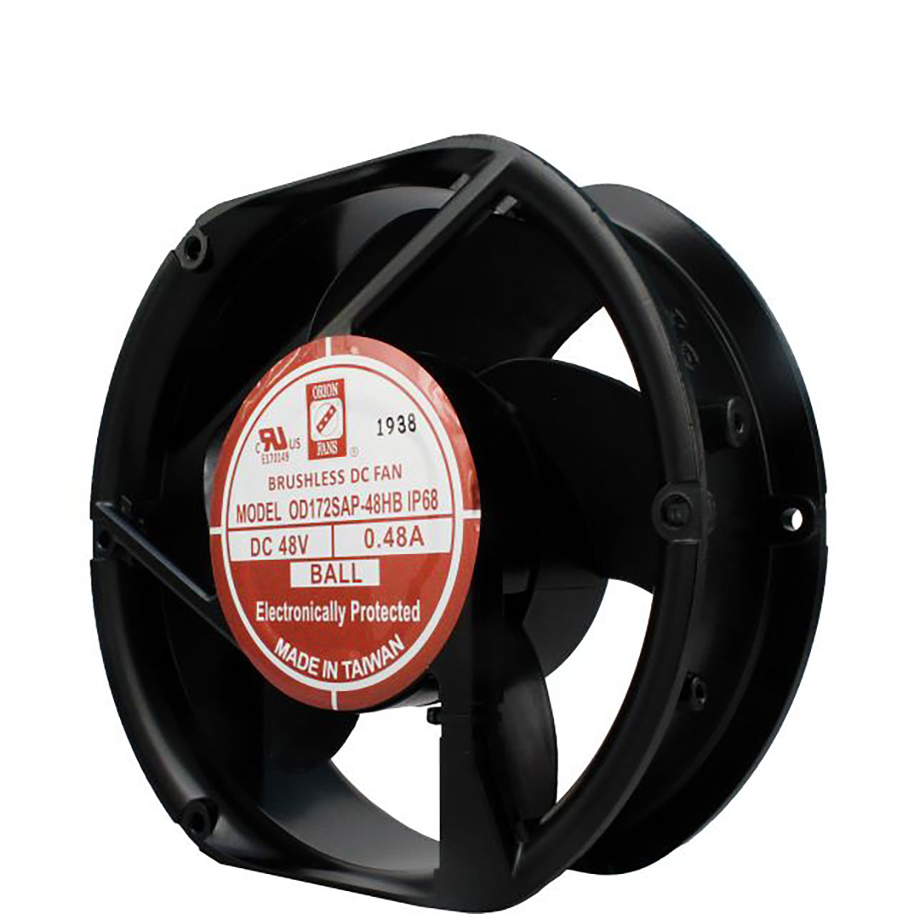 172 mm x 152 mm x 51 mm Tube Axial Fan 48 VDC Ball Bearing 300CFM 56dBA 12" Wires