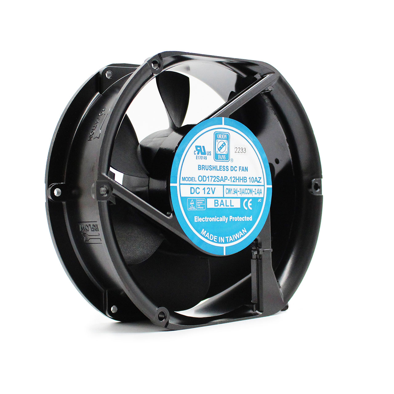 172mm x 150mm x 51mm Reversible Flow 24 VDC Fan Ball Bearings 310CFM 60dBA 12"Wires Tach Output and PWM