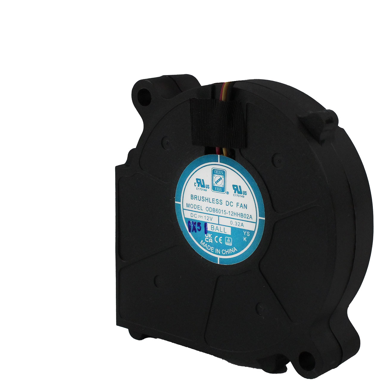 60 mm x 60 mm x 15 mm Blower Fan 12 VDC Ball Bearing 6.9CFM 46.2dBA 12" Wires Alarm Output