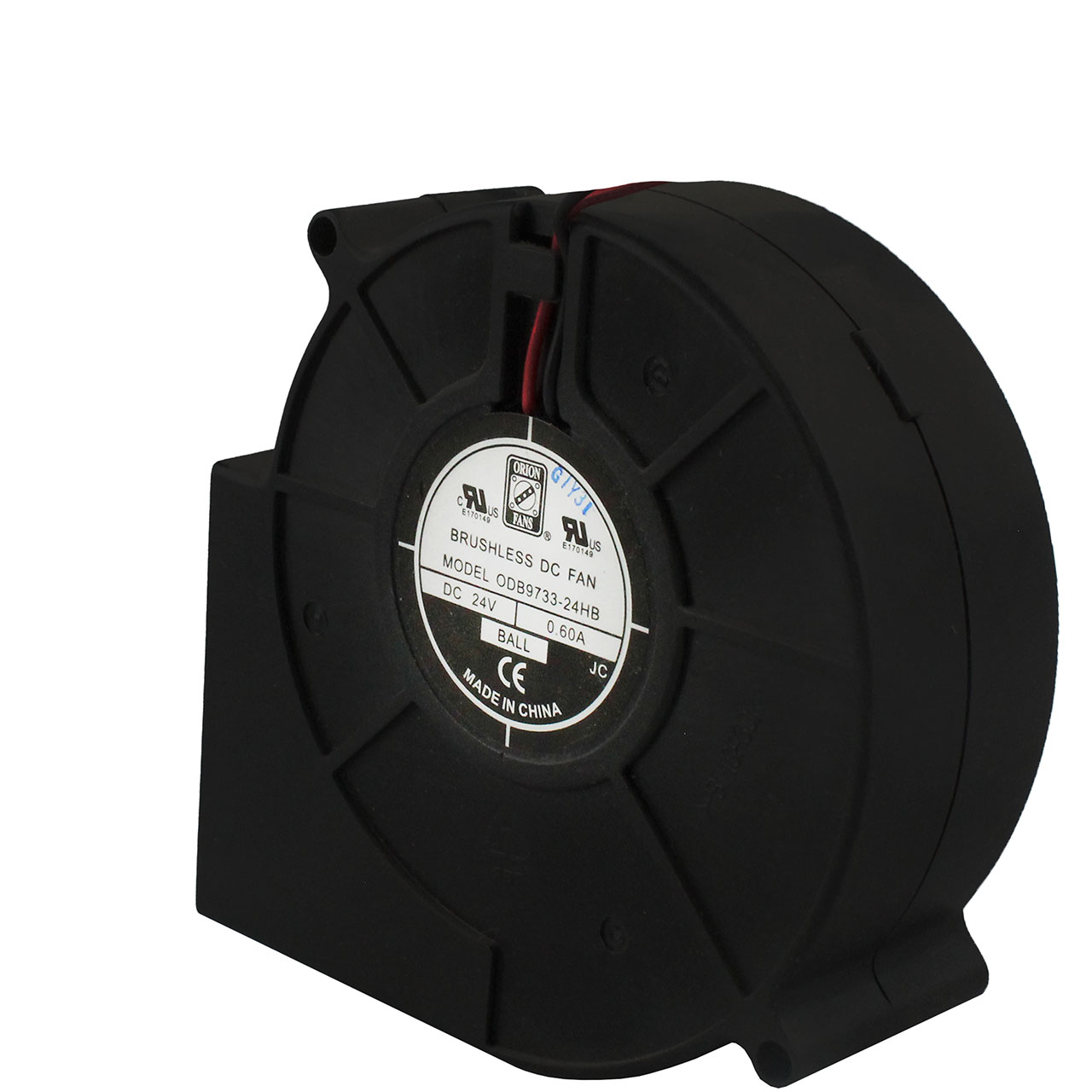 97 mm x 94 mm x 33 mm Blower Fan 12 VDC Ball Bearing 38.4CFM 59.3dBA 12" Wires