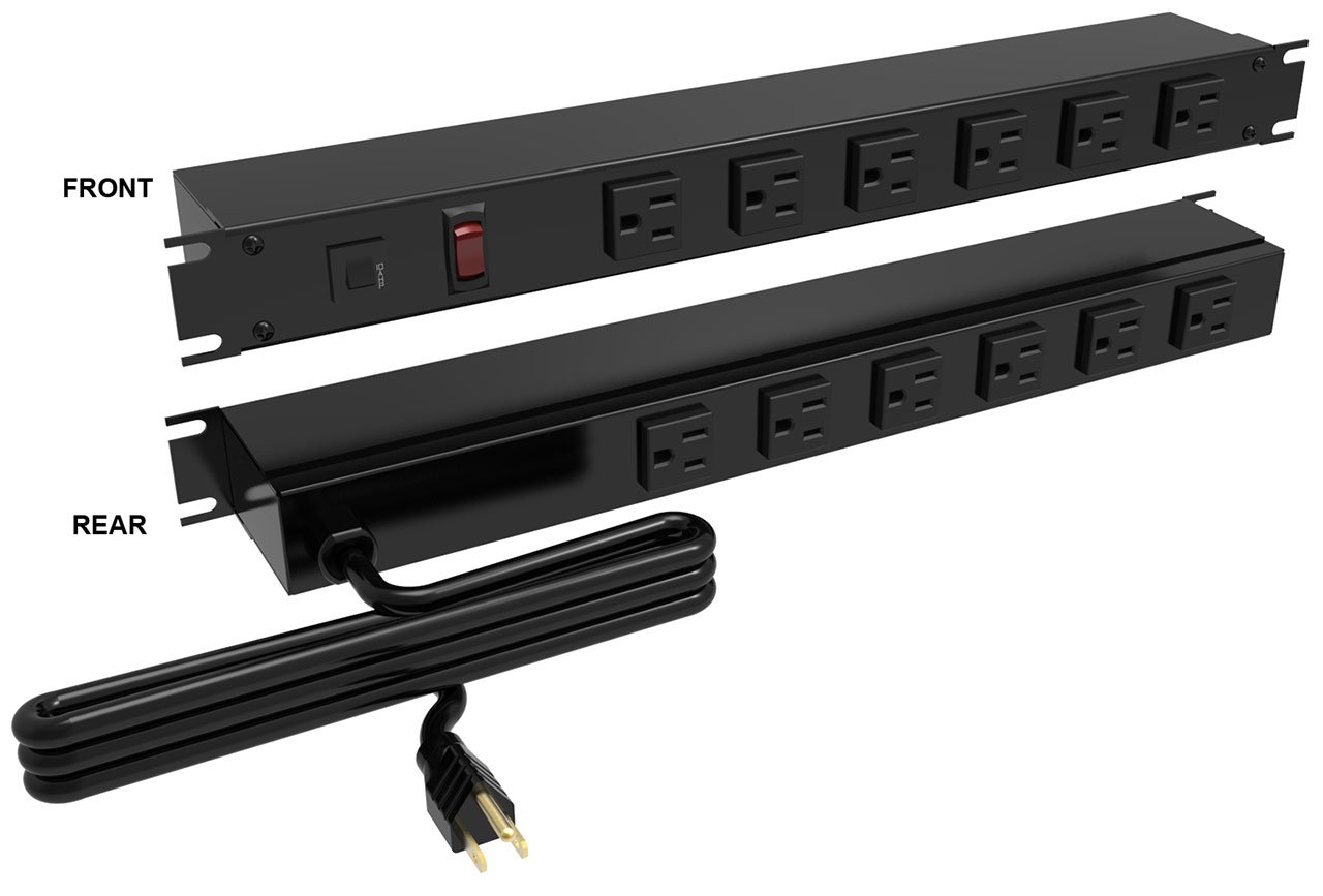 Power Strip Basic 12 Outlets Rack Mnt Cur-Rtg 15A 6ft. Cord Pilot Light SJTW