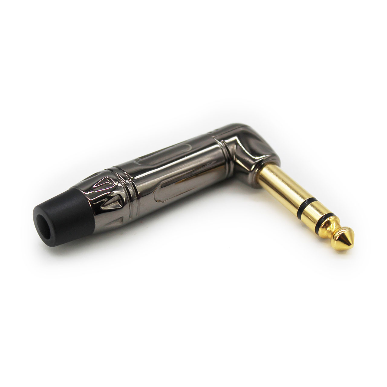 3 Pole (TRS) Right Angle Gold-Plated 1/4" Phone Plug for Audio Applications Brass Housing