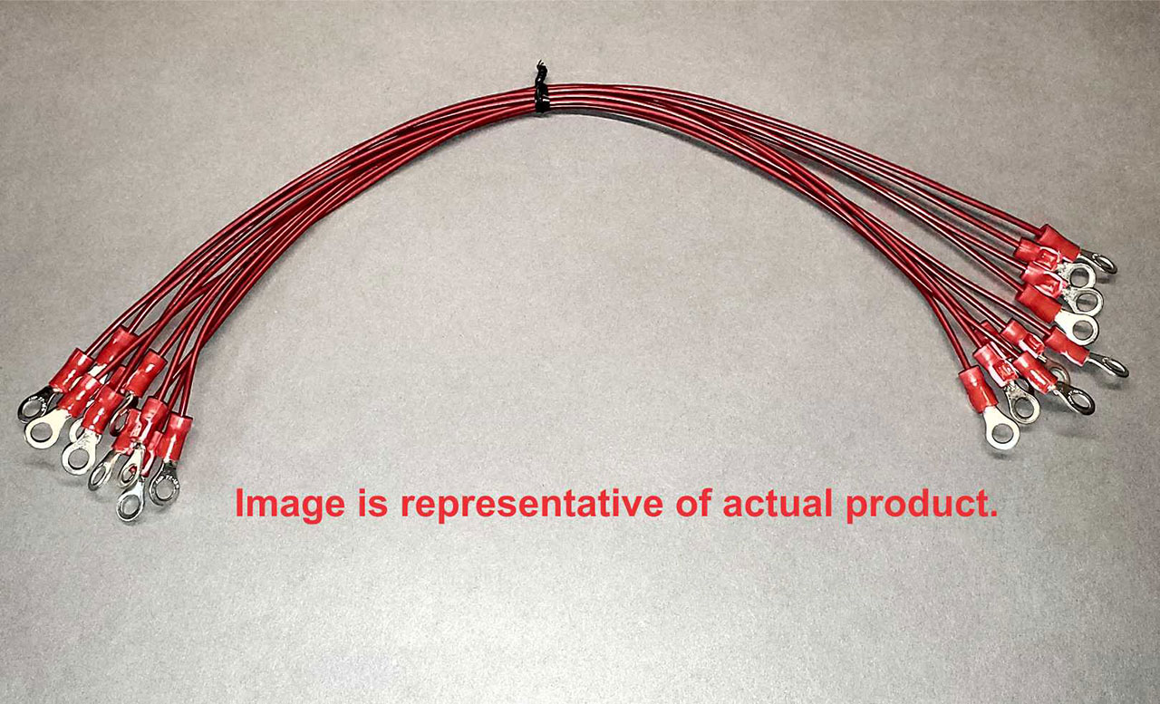 Jumper Assembly #10 Ring Both Ends 14AWG 300V Red 24 inch 10 Pack