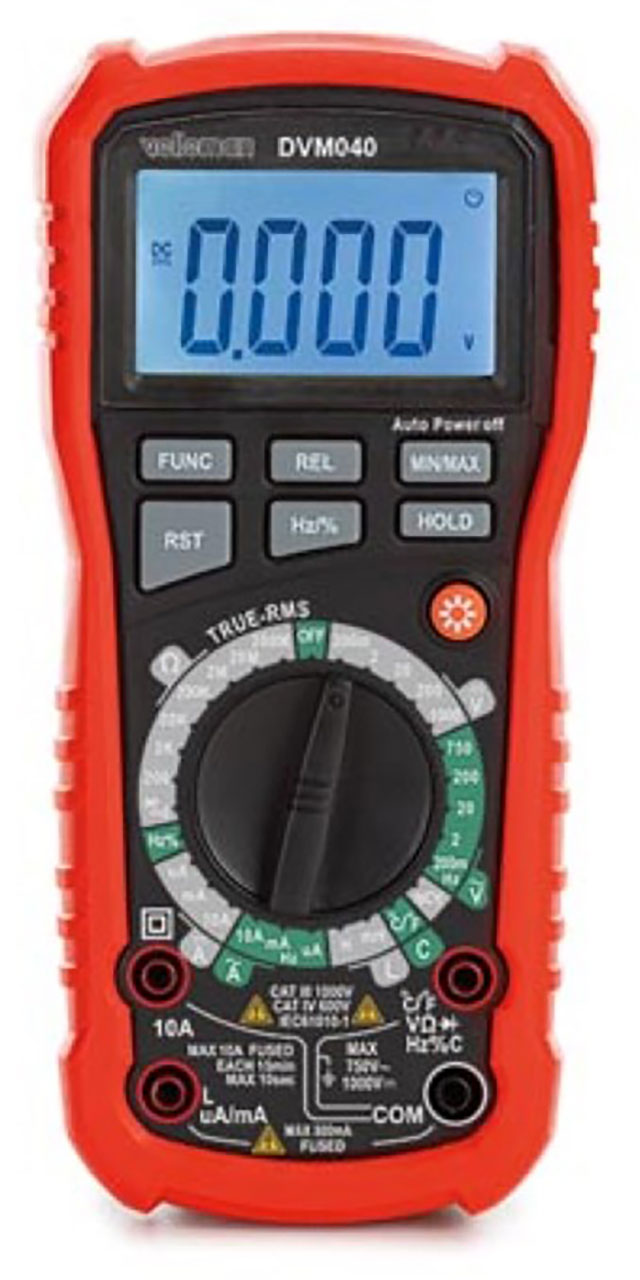 Digital Multimeter 2000 Count TrueRMS 10 Function with Temperature and Test Leads