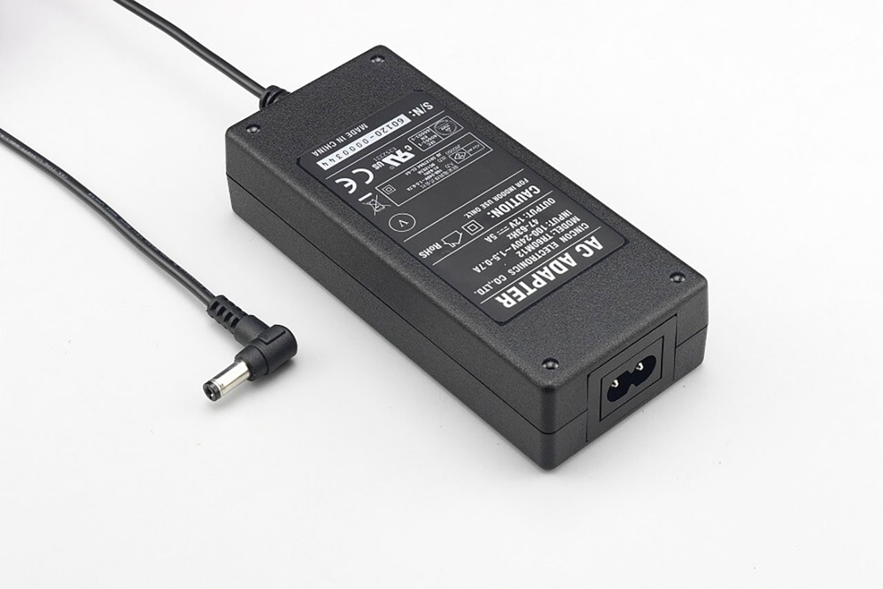 AC-DC Medical Desktop Power Power Adapter 12VDC 5A 60W 2.1x5.5mm R/A Plug 2.4' DC Cord C8 Inlet