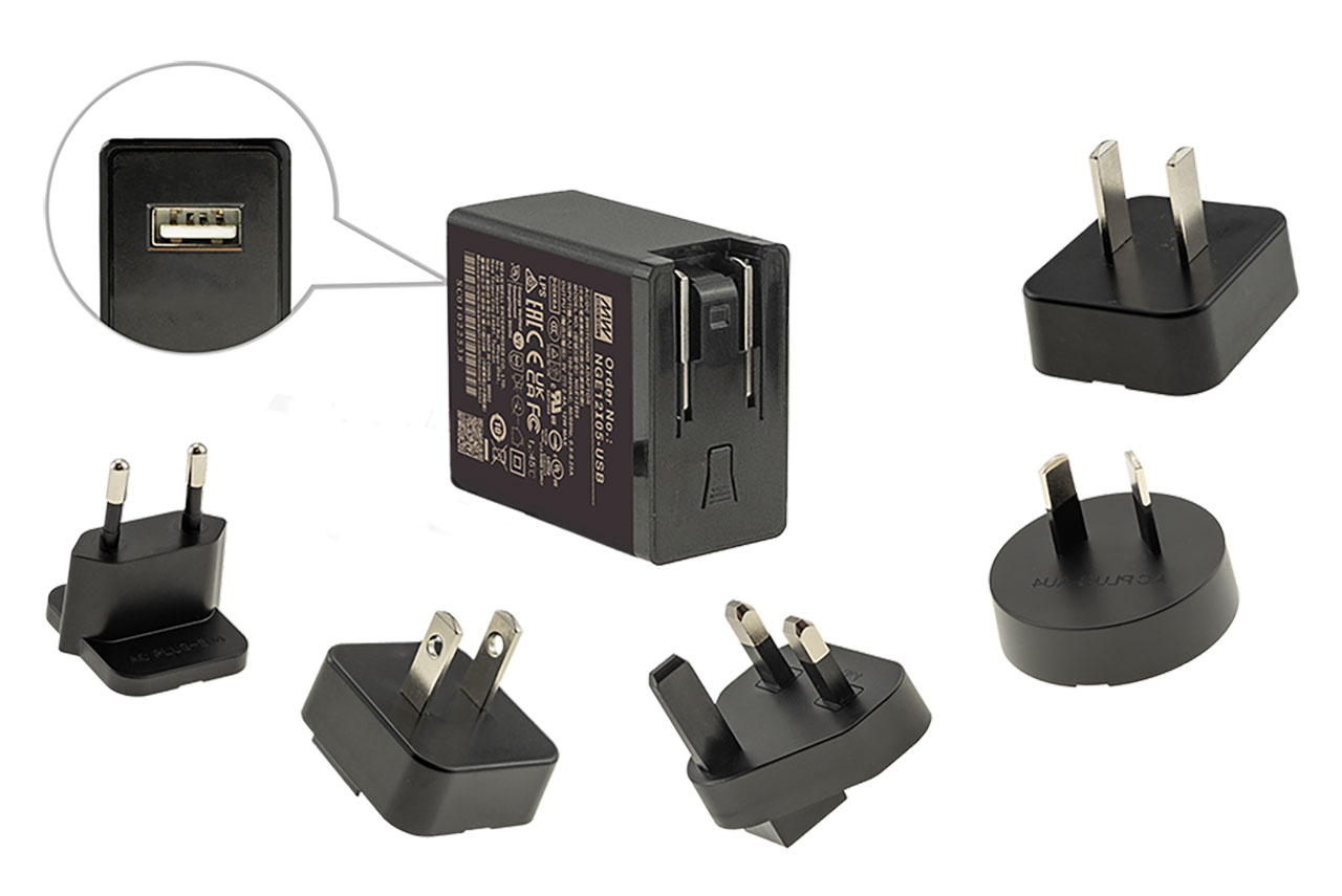 Wall-Mount Interchangeable Type Green Adapter 5VDC 2.40A 12W USB Port AC Clips Not Included