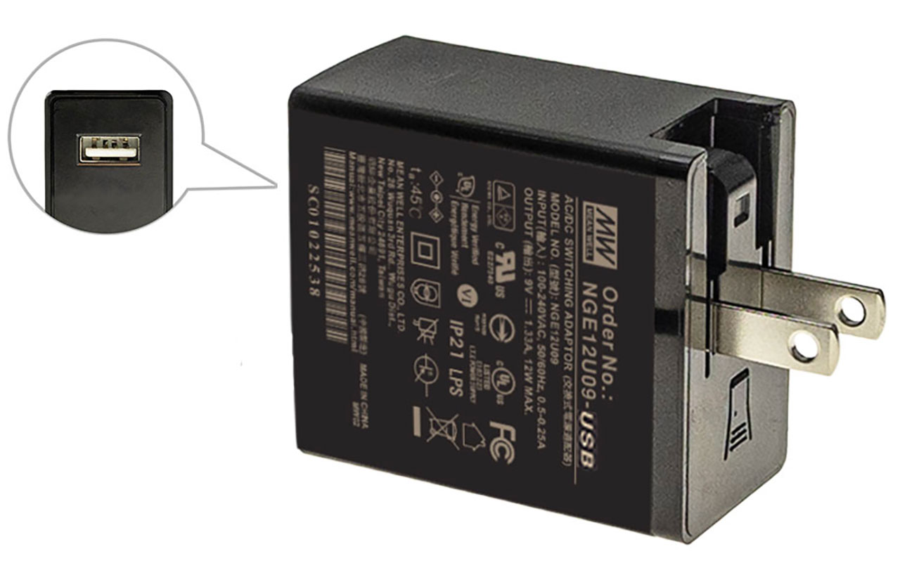 Wall-Mount Green Adapter 5VDC 2.40A 12W USB Port with Foldable NEMA 1-15P AC Pin