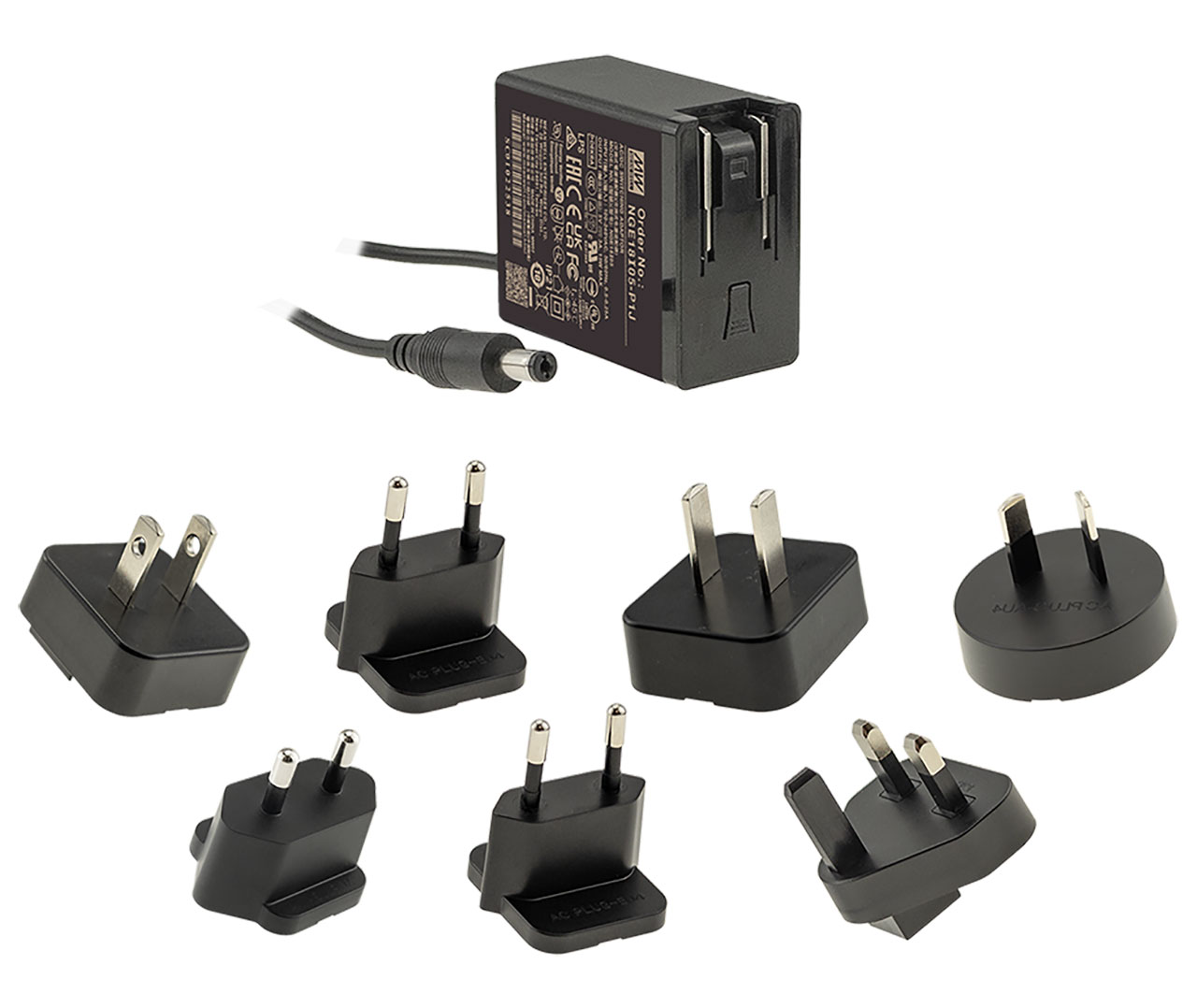 Wall-Mount Interchangeable Type Green Adapter 15VDC 1.20A 18W 2.1mm Plug AC Clips Not Included