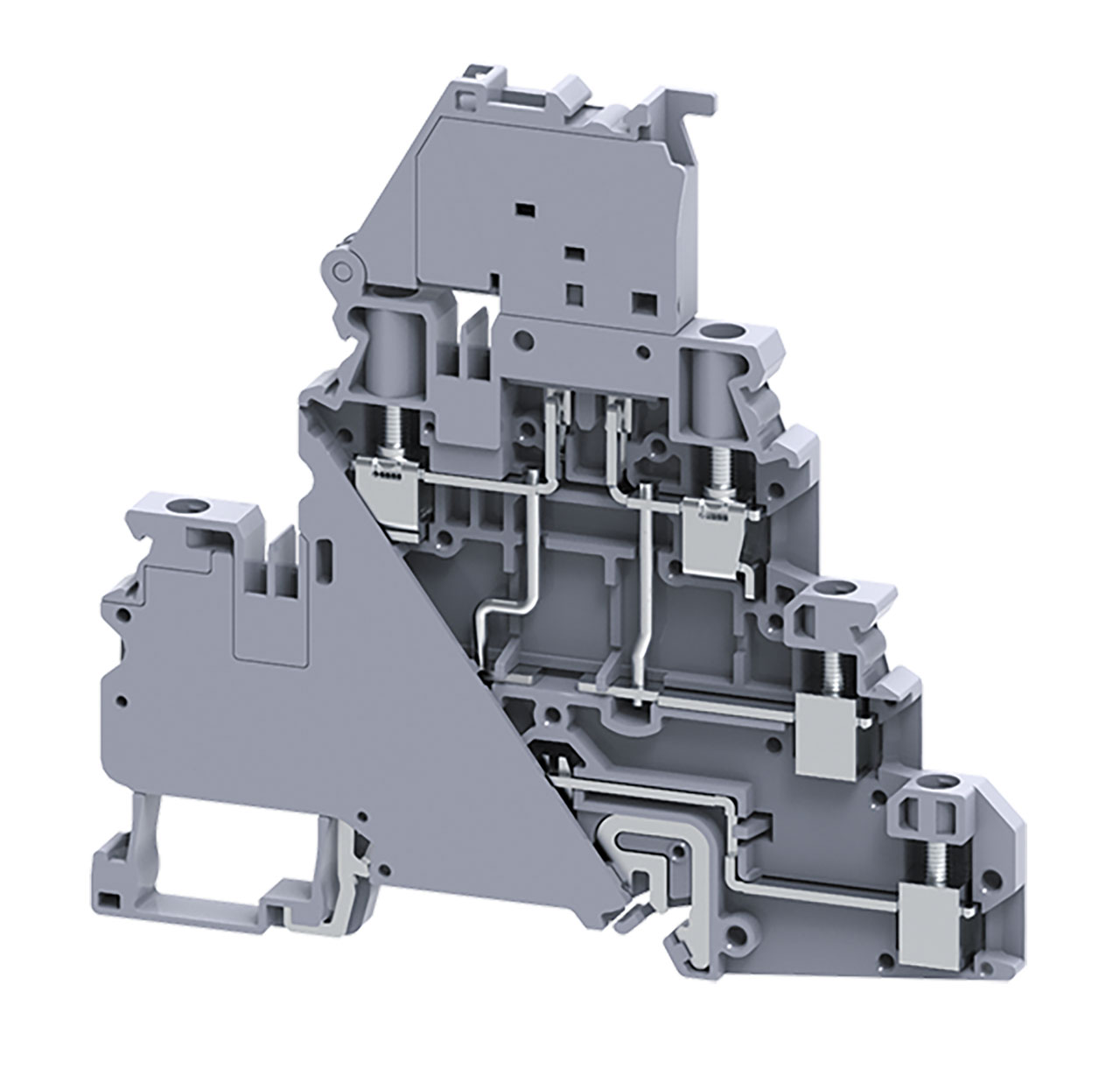 DIN Terminal Block Screw Fuse 110-240V LED 5 Position Feed-Thru 1 Grounded 30A 300V 24-10AWG Grey