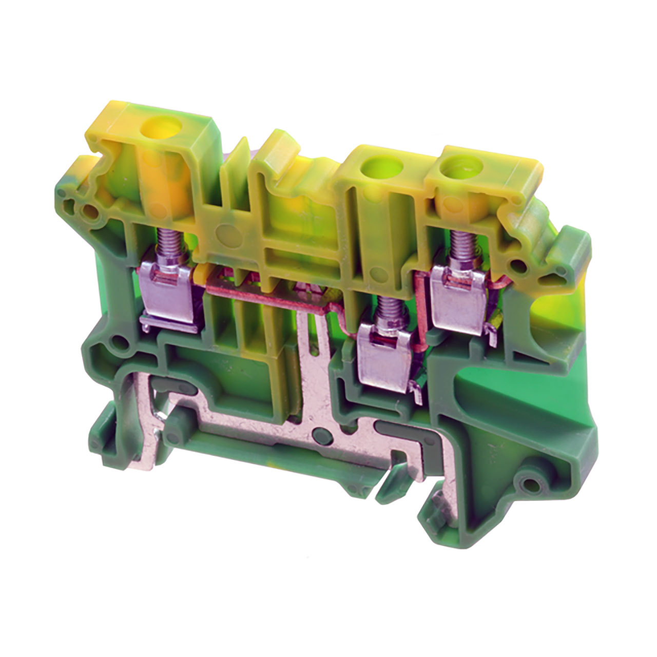 DIN Terminal Block Spring 3-Position Ground 600V 24-10AWG 6mm Yellow/ Green