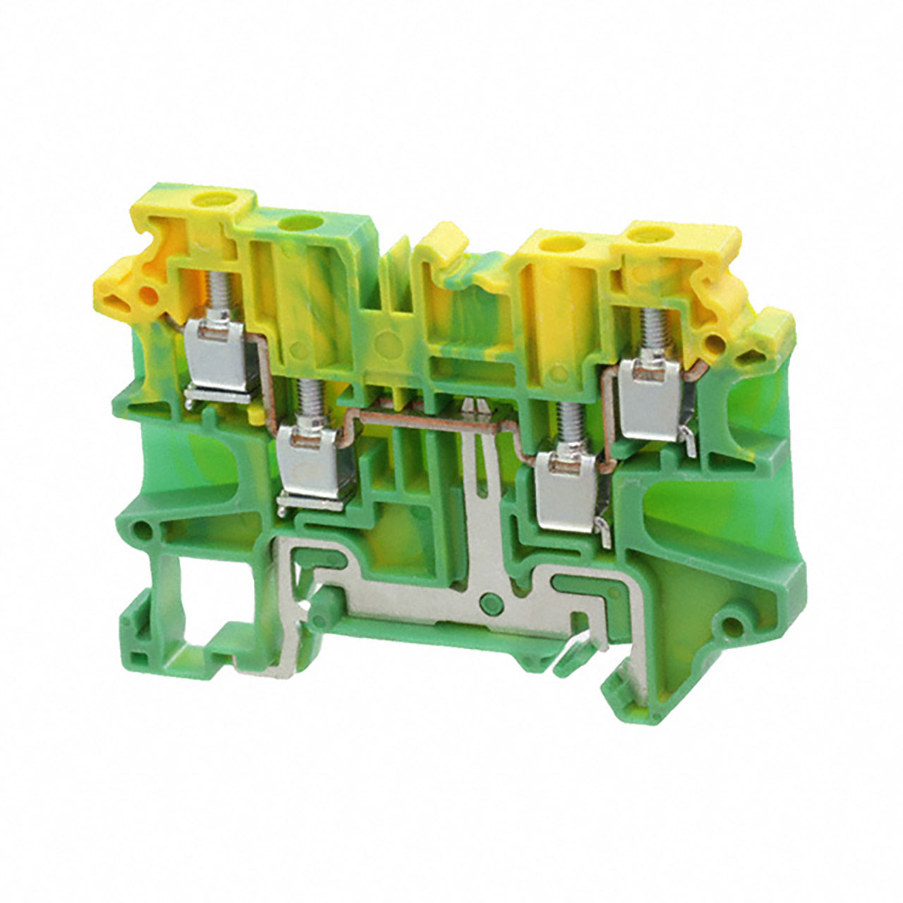 DIN Terminal Block Spring 4-Position Ground 600V 24-10AWG 6mm Yellow/ Green