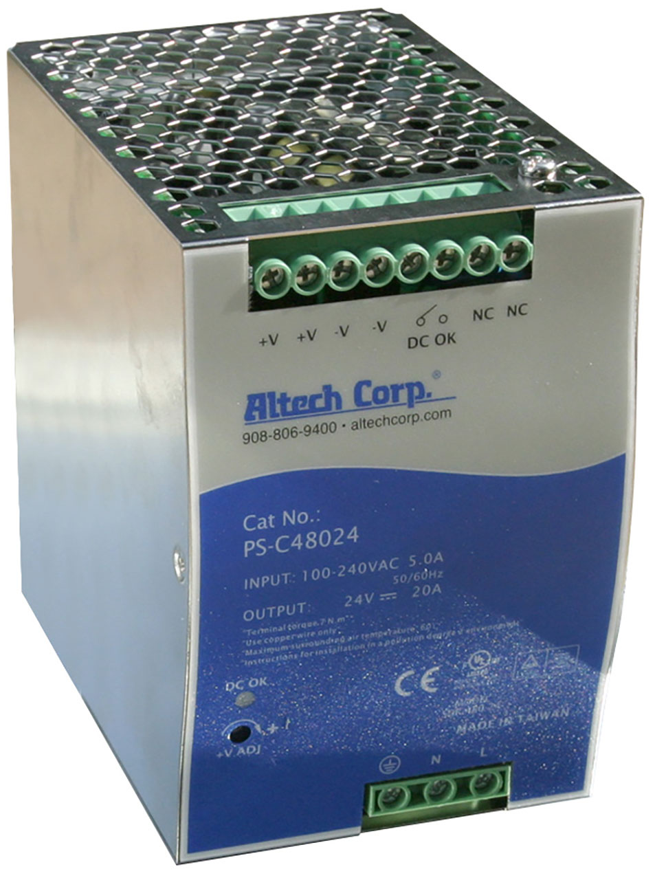 Power Supply DIN Rail 85-264VAC Input 24VDC Output 480W 20A Compact PFC