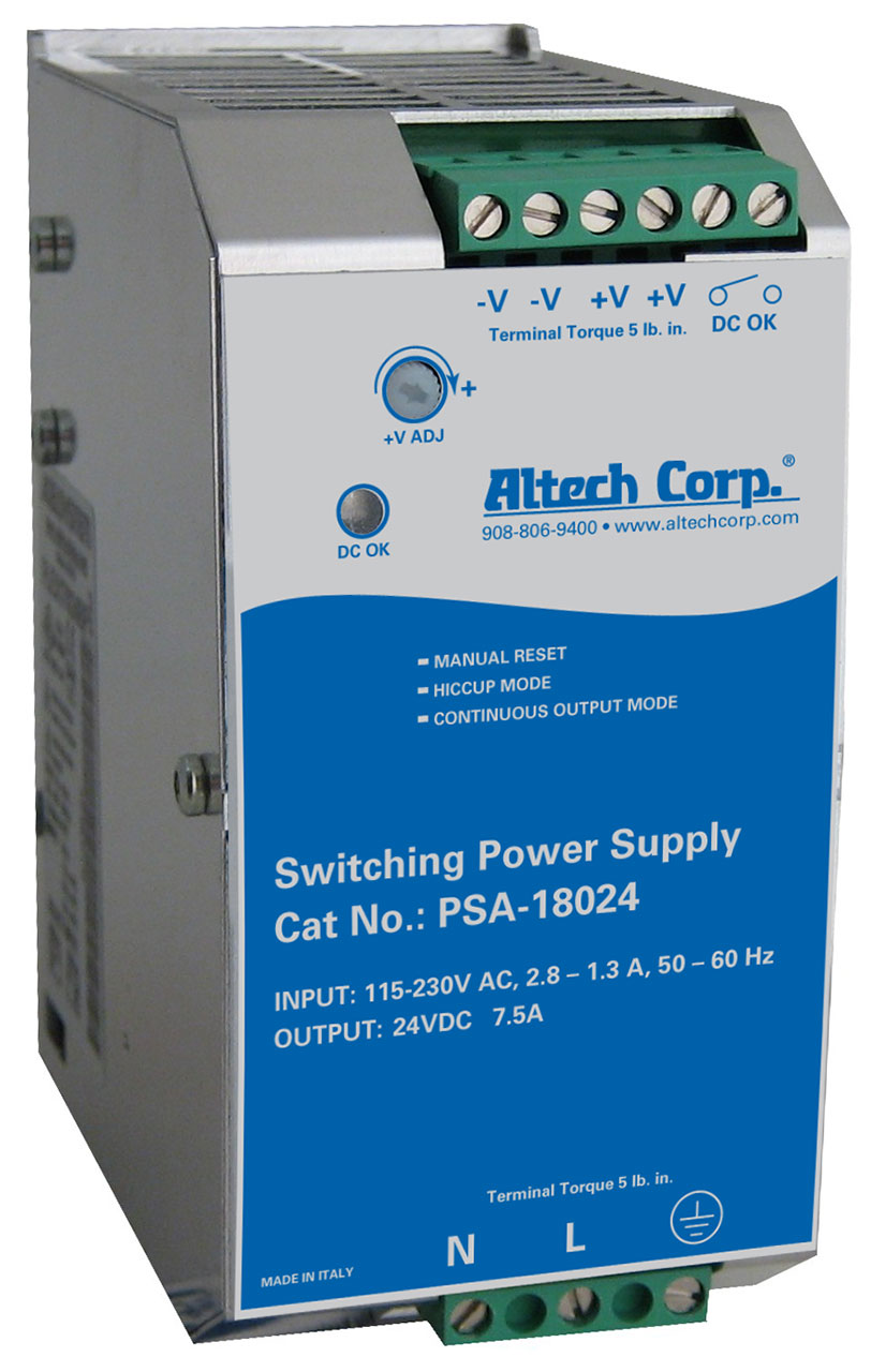 Power Supply DIN Rail 115-230VAC Input 24VDC Output 180W 7.5A Single Phase