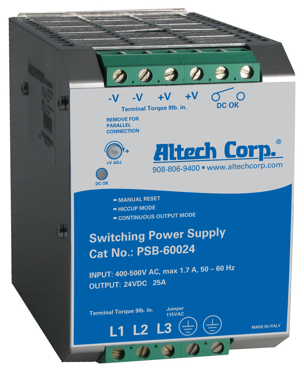 Power Supply DIN Rail 400-500VAC Input 24VDC Output 600W 25A Three Phase Input