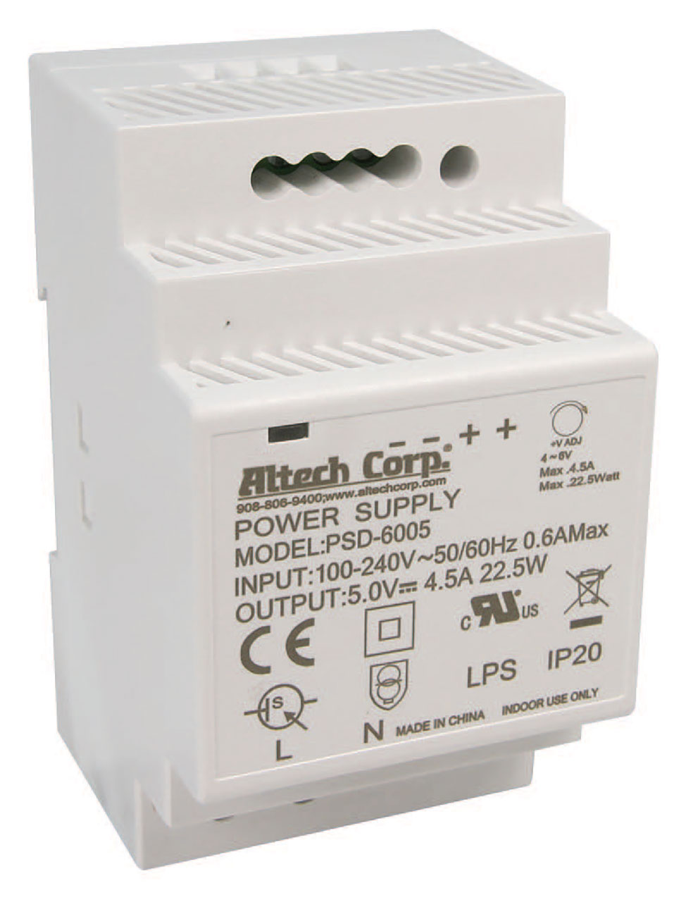Power Supply DIN Rail 85-264VAC Input 5VDC Output 60W 4.5A Univ IEC Class II
