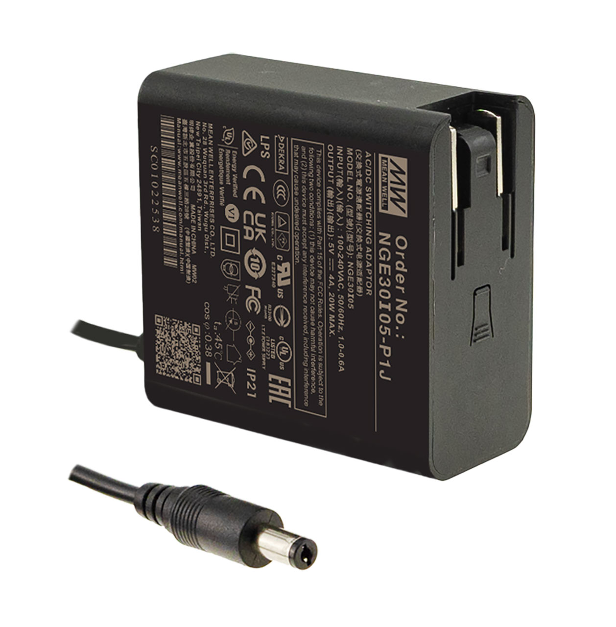 Wall-Mount Interchangeable Type Green Adapter 12VDC 2.50A 30W 2.1mm Plug AC Clips Not Included