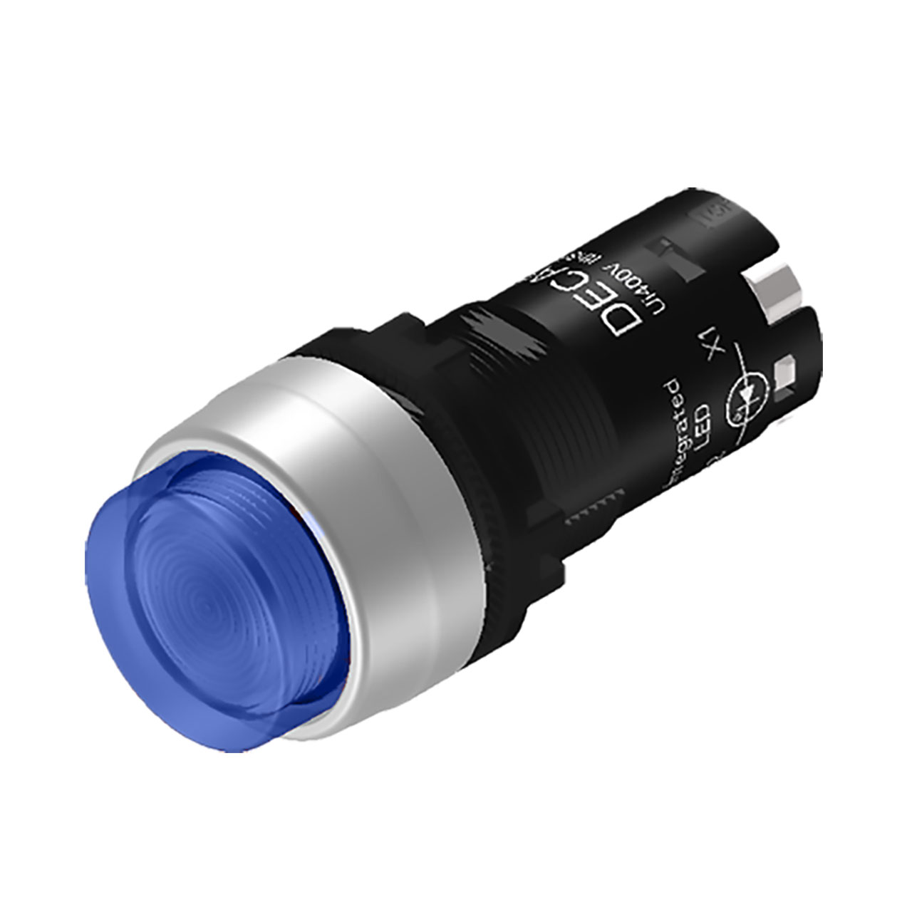 Industrial Push Button Switch Maintained 1NO Blue LED 24V with Metal Bezel 22mm Panel Mount Hole Push Wire