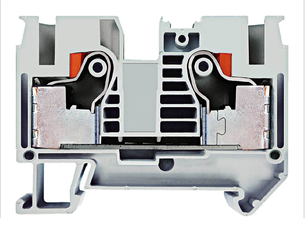 Single Layer DIN Rail Terminal Block 2C 10mm&sup2; Max Wire Push-In Green