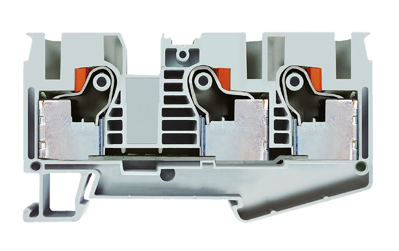 Single Layer DIN Rail Terminal Block 3C 10mm&sup2; Max Wire Push-In Gray