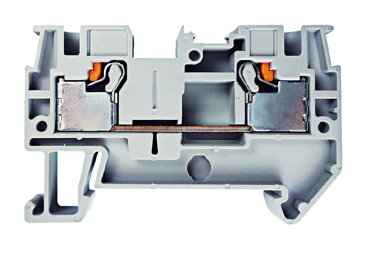 Single Layer DIN Rail Terminal Block 2C 4mm&sup2; Max Wire Push-In Green