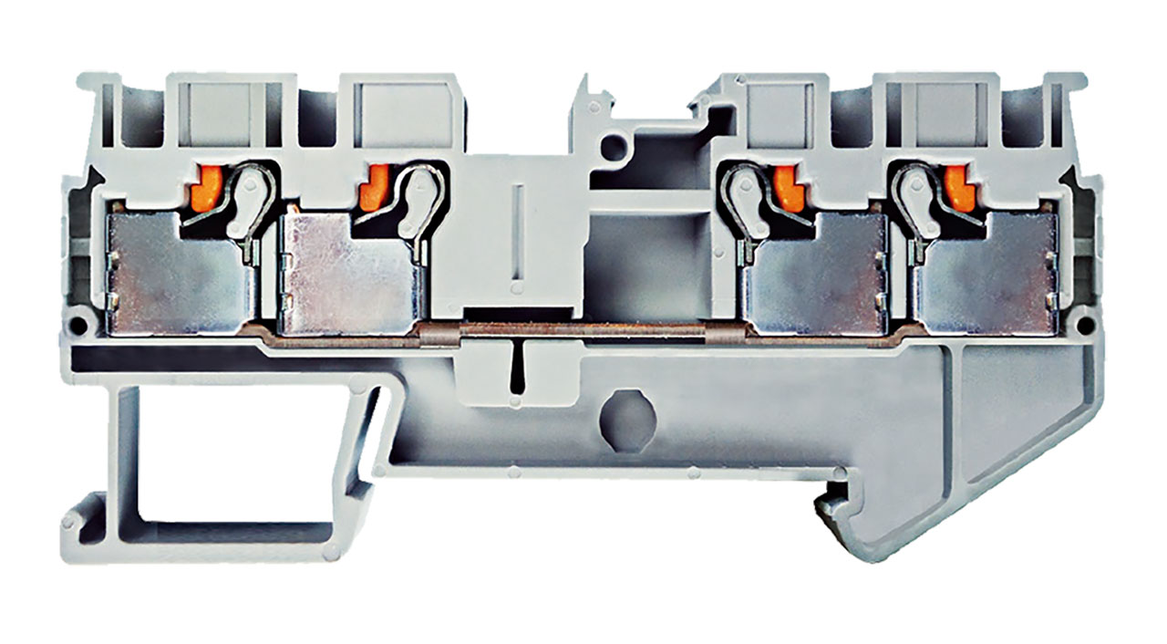 Single Layer DIN Rail Terminal Block 4C 4mm&sup2; Max Wire Push-In Green