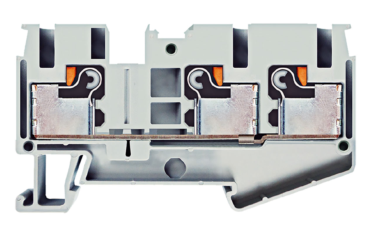 Single Layer DIN Rail Terminal Block 3C 6mm&sup2; Max Wire Push-In Green
