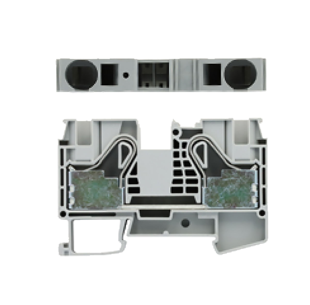 Single Layer DIN Rail Terminal Block 2C 16mm&sup2; Max Wire Push-In Green
