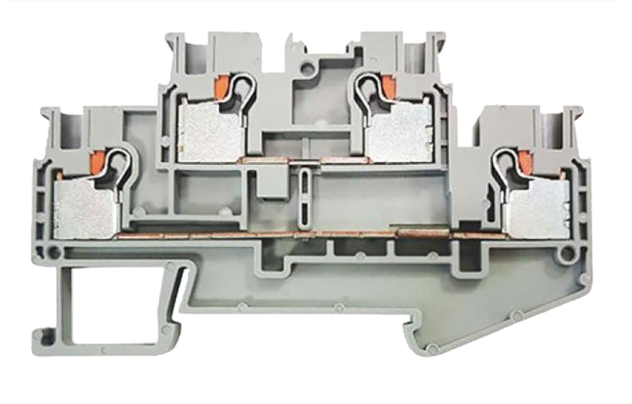 Dual Layer DIN Rail Terminal Block 4C 2.5mm&sup2; Max Wire Push-In Gray