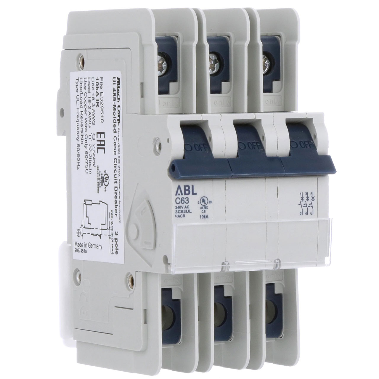 Circuit Breaker 3C63UL 63A C CHAR 3 Pole 240VAC UL489