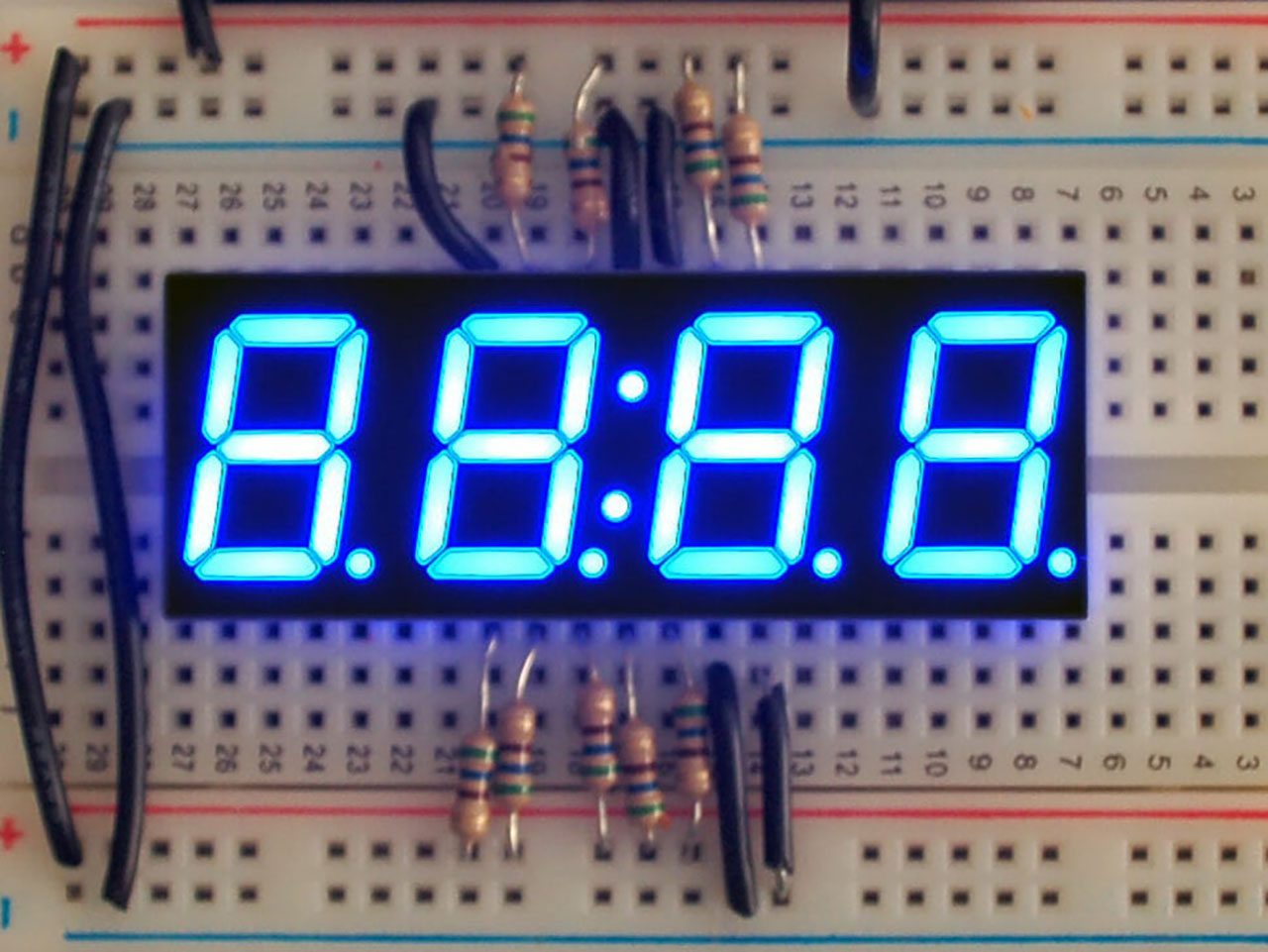 Blue 7-Segment Clock Display - 0.56 Digit Height
