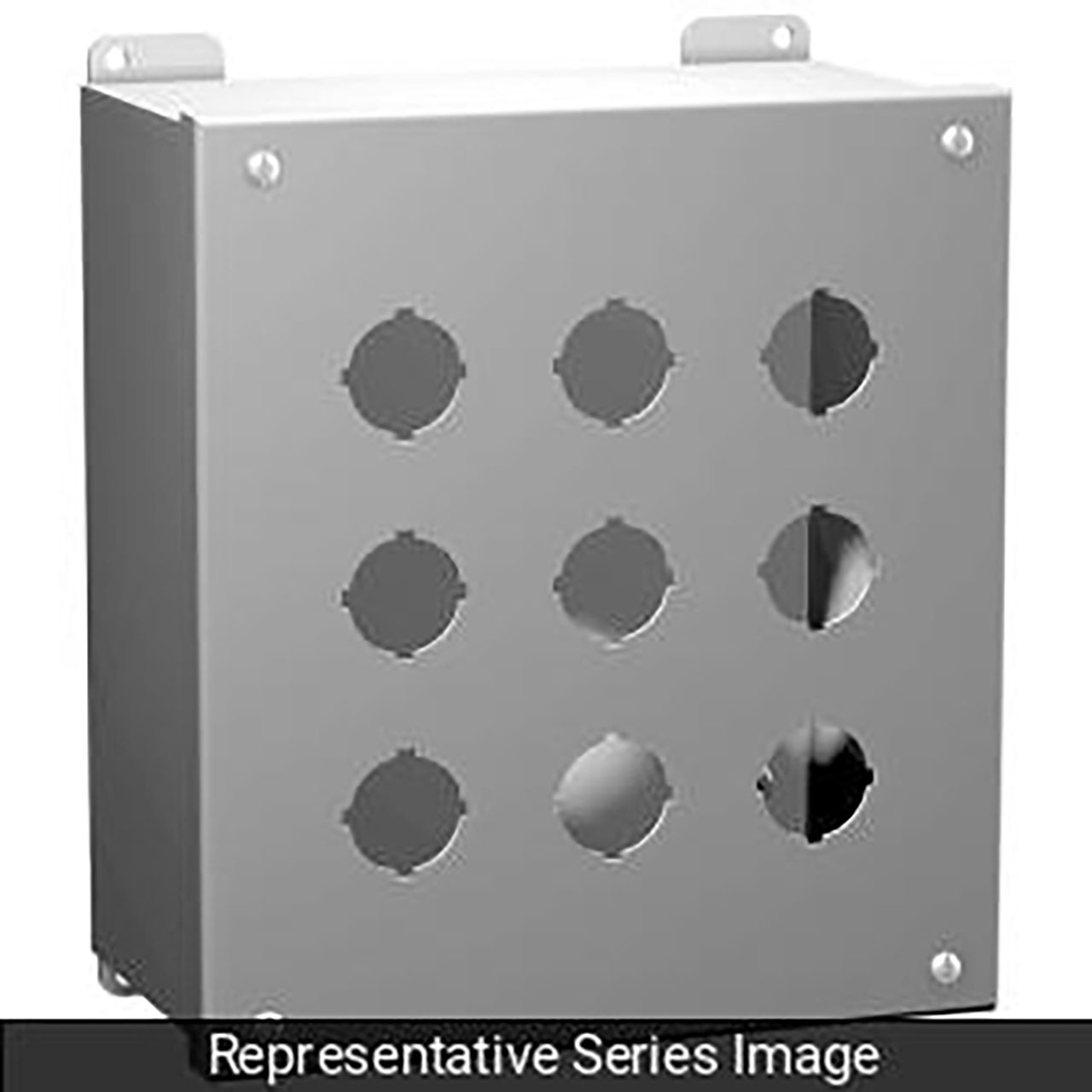 Pushbutton Enclosure Extra Deep 4 Pushbutton x 22.5mm Steel/Gray 7.25 x 6.25 x 4.75 Inch