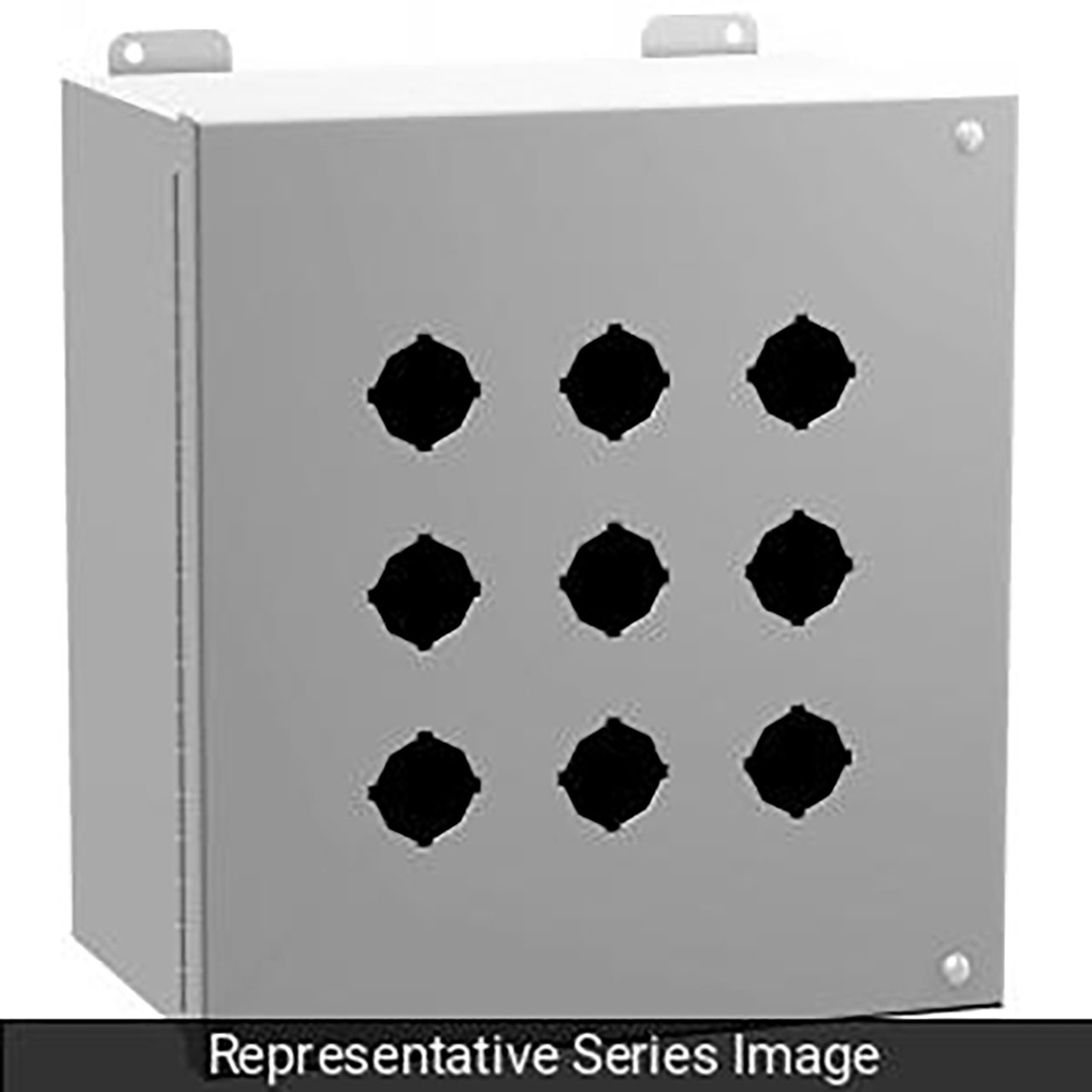 NEMA 12 Hinged Pushbutton Enclosure 9 Pushbutton x 22.5mm Steel/Gray