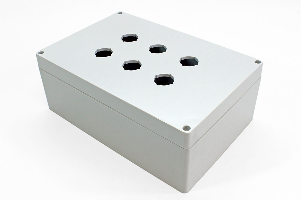 NEMA 4x Pushbutton Enclosure 6 Pushbutton x 22.5mm Polycarbonate 9.5 x 6.3 x 3.5 Inch